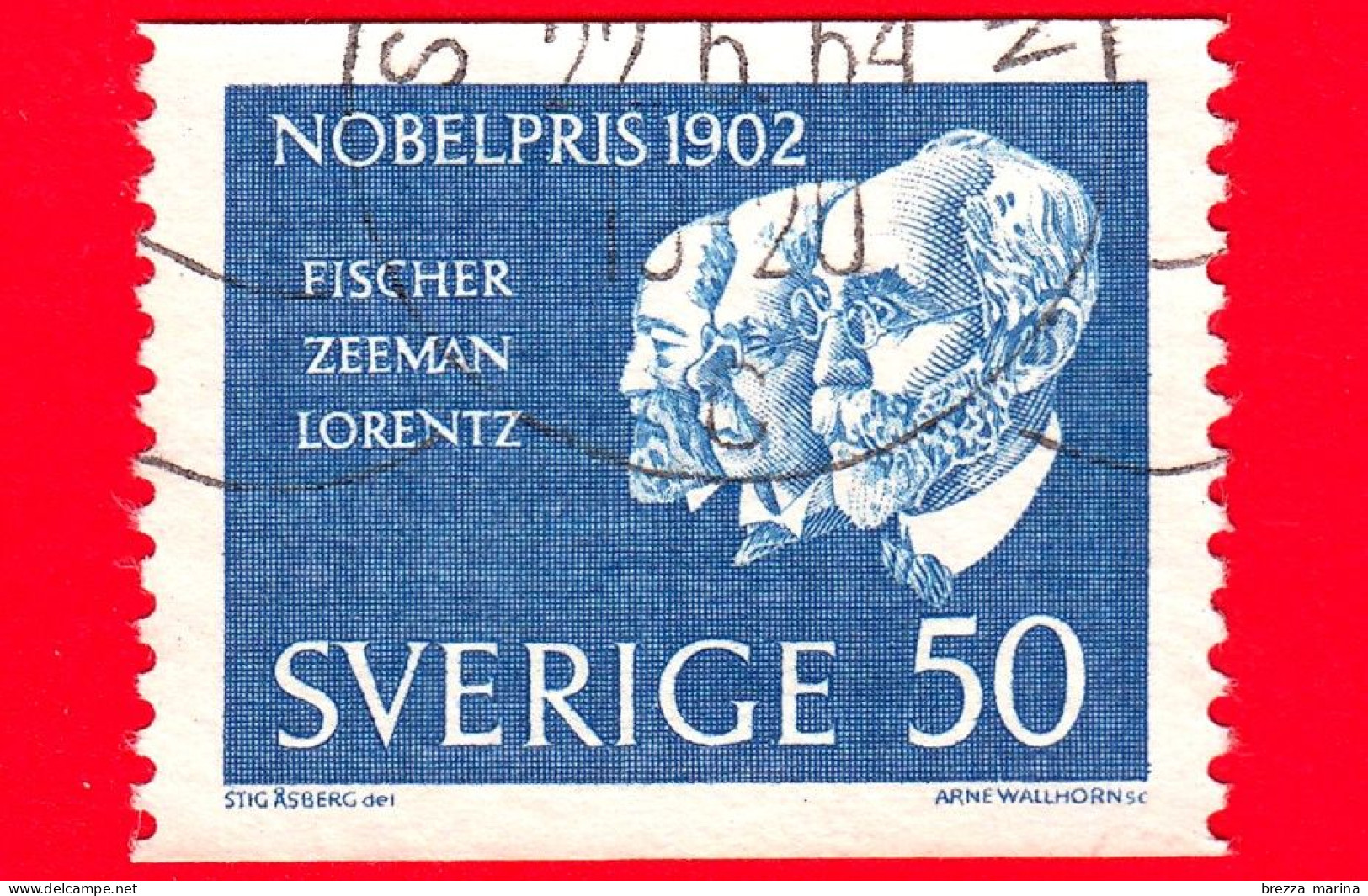SVEZIA - Usato - 1961 - Premi Nobel 1902 - Fischer - Zeeman - Lorentz - 50 - Oblitérés