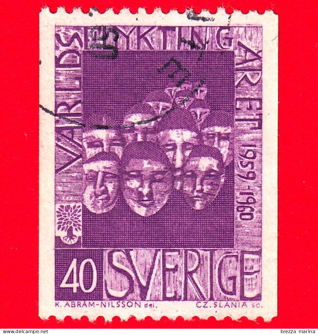 SVEZIA - Sverige - Usato - 1960 -  Anno Mondiale Del Rifugiato - Testa Di Rifugiati - 40 - Usados