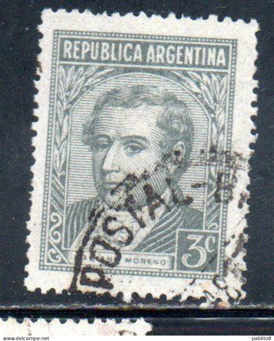 ARGENTINA 1942 1950 MORENO 3c USED USADO OBLITERE' - Gebruikt