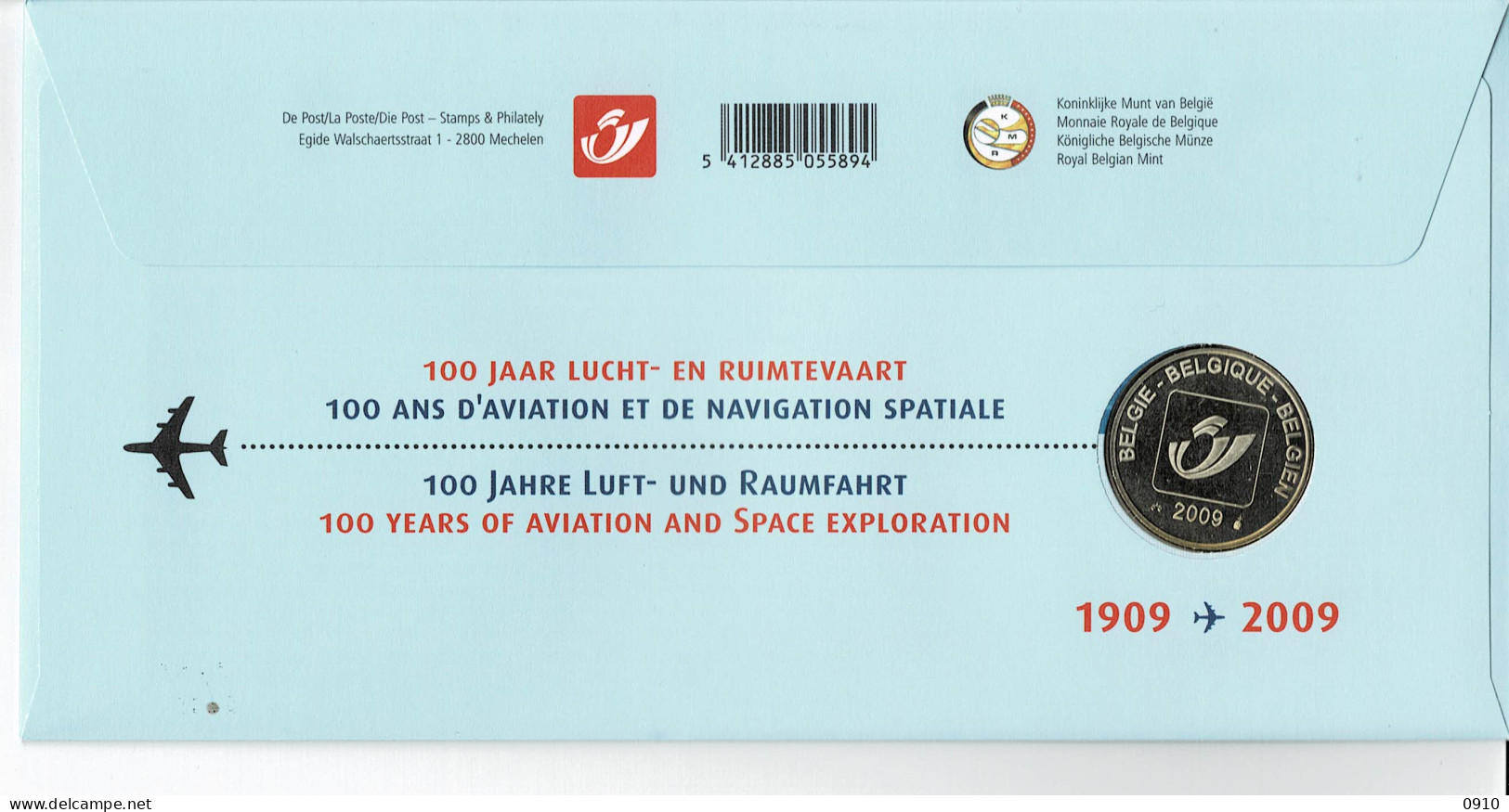 BELGIE 2009-OBP 3916+3920-NUMISLETTER-LUCHT EN RUIMTEVAART VAN BLERIOT TOT DE WINNE - Numisletter