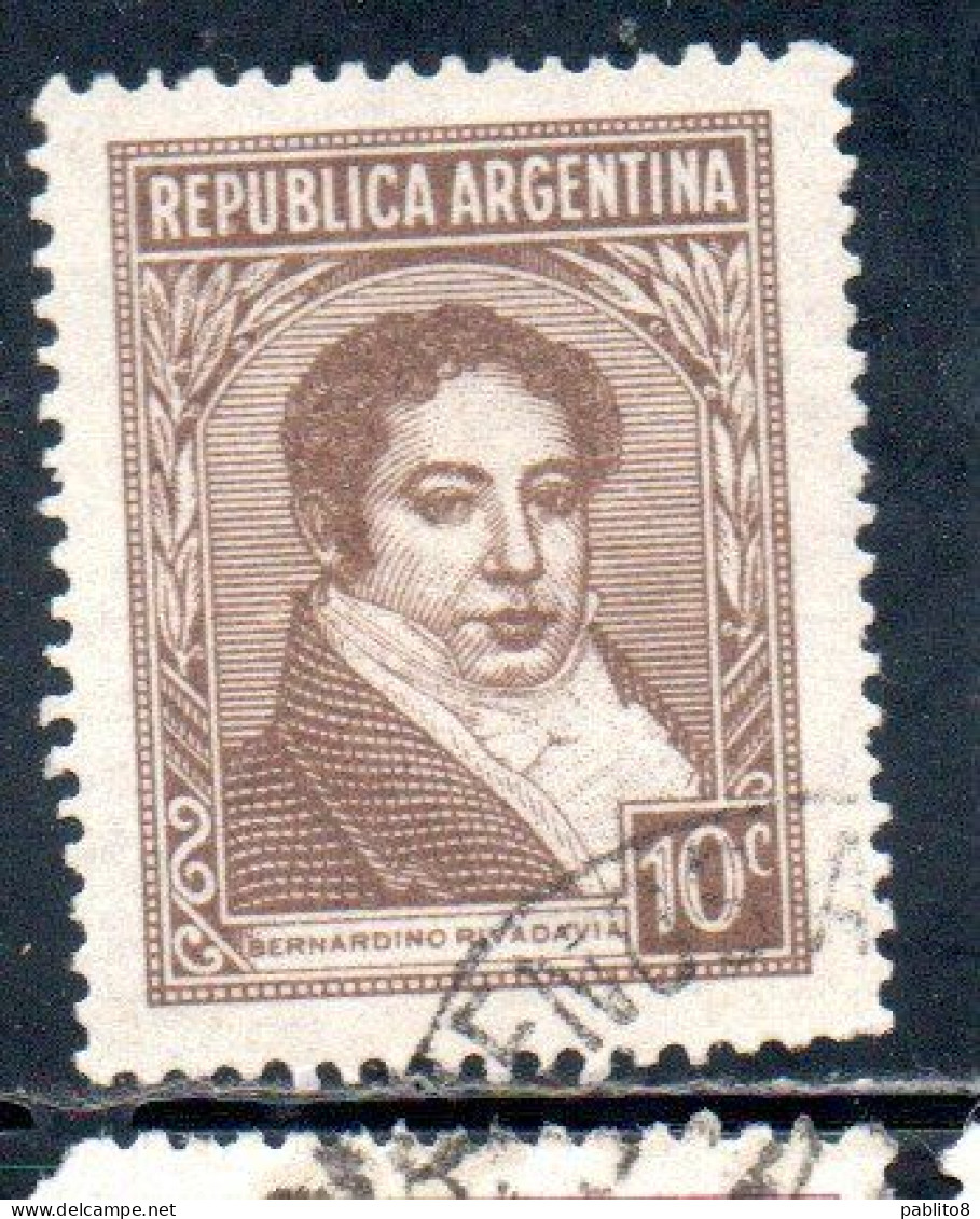 ARGENTINA 1945 1947 1946 BERNARDINO RIVADAVIA 10c USED USADO OBLITERE' - Used Stamps