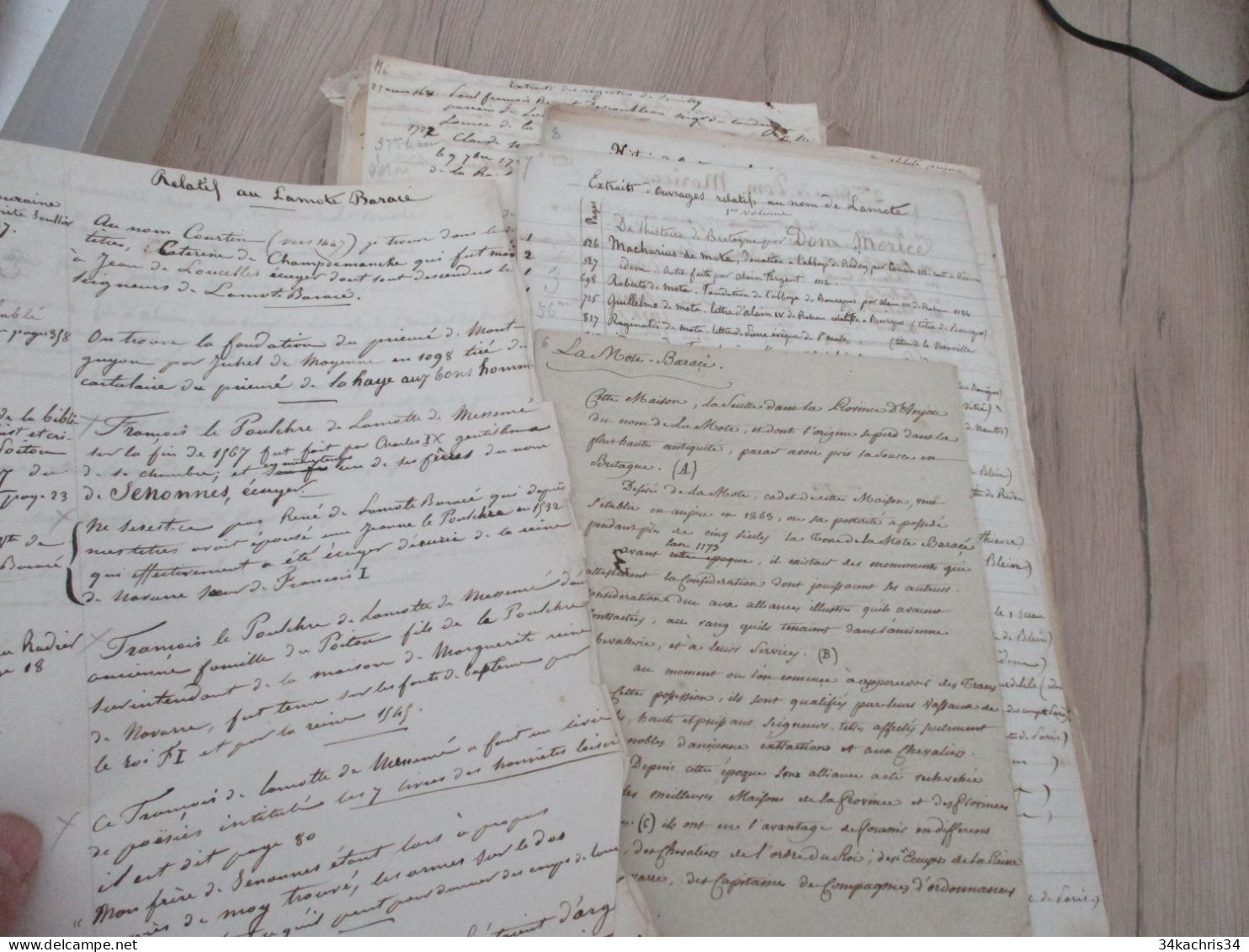 Archives notes généalogiques dont Hozier Lamothe Barace Labouère Guillot Labardouillère .... + 1.8kg de manuscrits