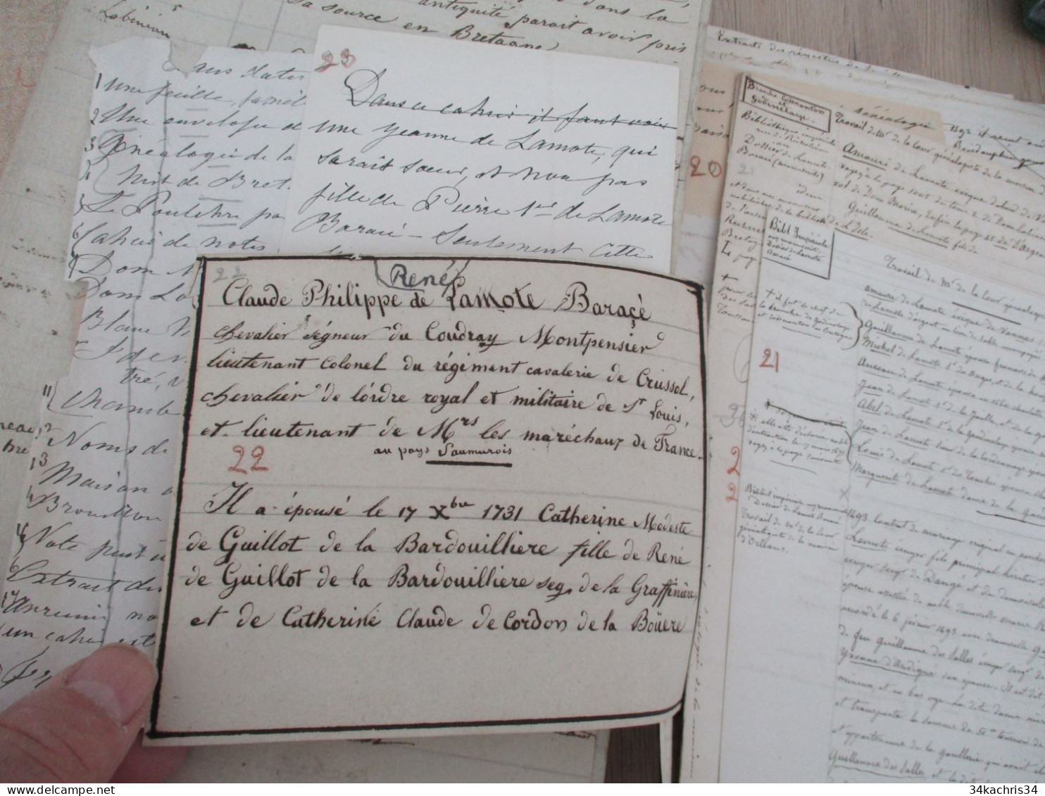 Archives notes généalogiques dont Hozier Lamothe Barace Labouère Guillot Labardouillère .... + 1.8kg de manuscrits