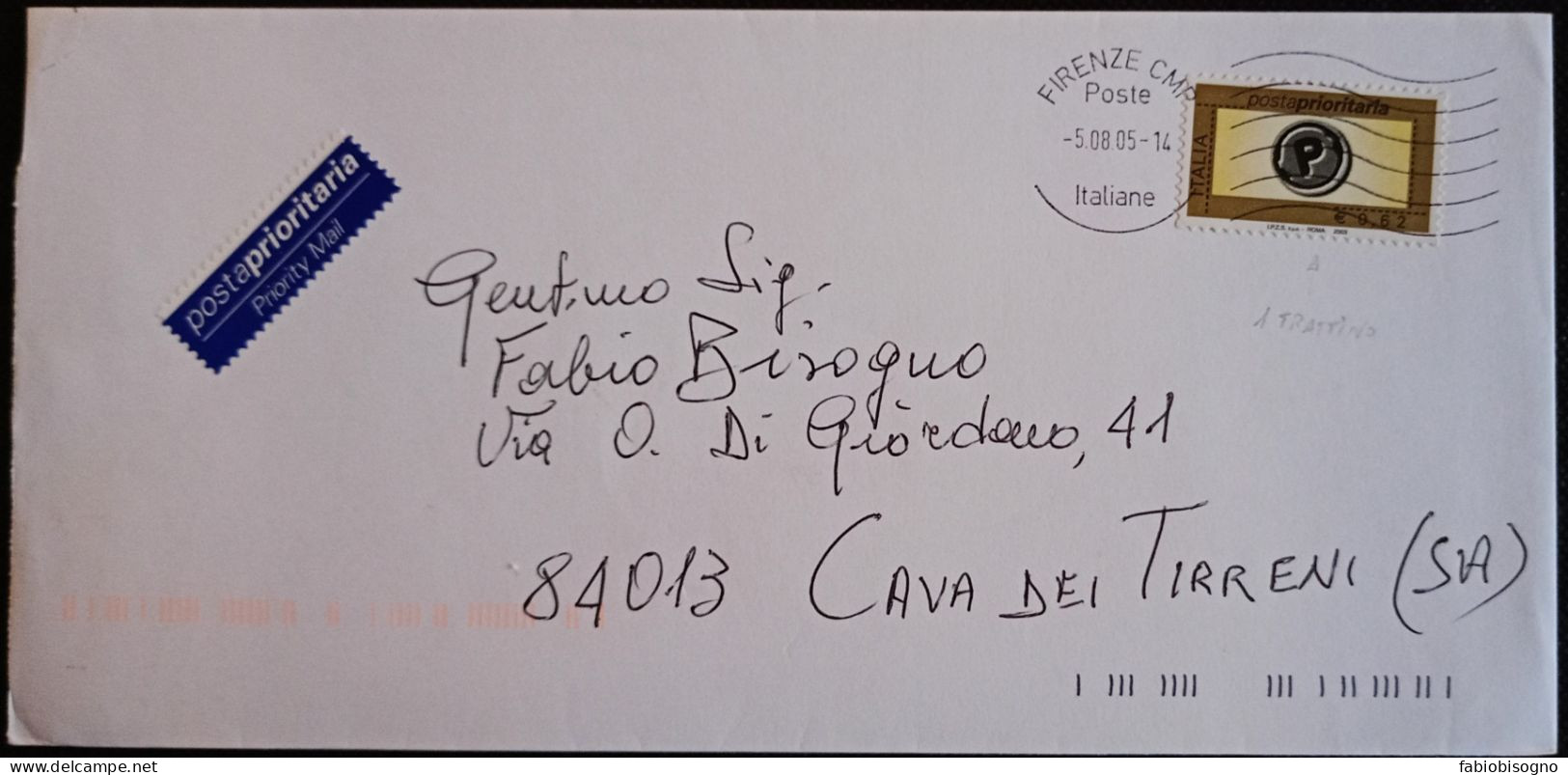 Firenze CMP 5.8.2005 Prioritario Eur.0,62  (IPZS Spa - Roma  2003 / 1 Trattino) - 2001-10: Storia Postale