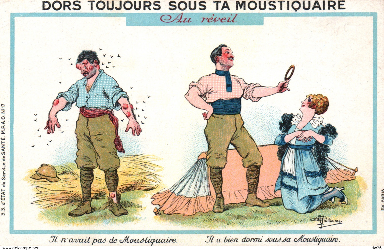 Illustration Guillaume: Soldat, Dors Toujours Sous Ta Moustiquaire (Au Réveil) Service De Santé De L'Armée N° 17 - Guillaume