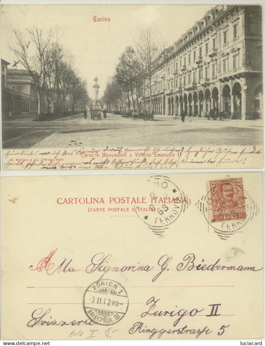 TORINO - CORSO E MONUMENTO A VITTORIO EMANUELE II 1902 - Lugares Y Plazas