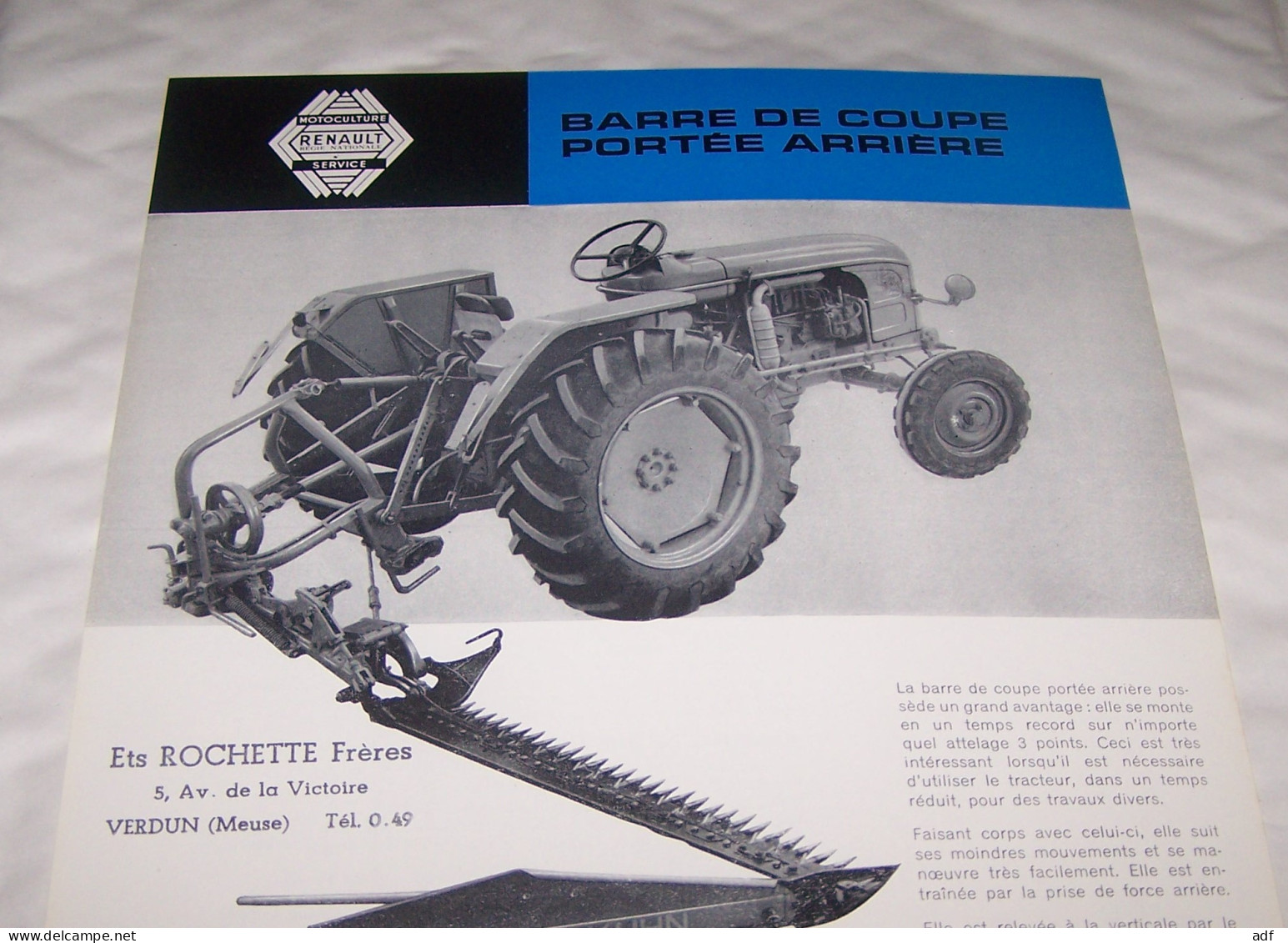 FEUILLET PUB PUBLICITAIRE MATERIEL RENAULT BARRE DE COUPE PORTEE ARRIERE KUHN ( TRACTEUR, TRACTEURS, MOTOCULTURE ) - Tracteurs