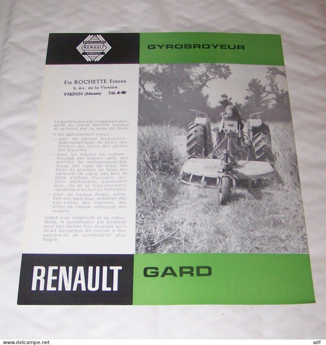 FEUILLET PUB PUBLICITAIRE MATERIEL AGRICOLE RENAULT GYROBROYEUR GARD ( TRACTEUR, TRACTEURS, MOTOCULTURE ) - Tracteurs