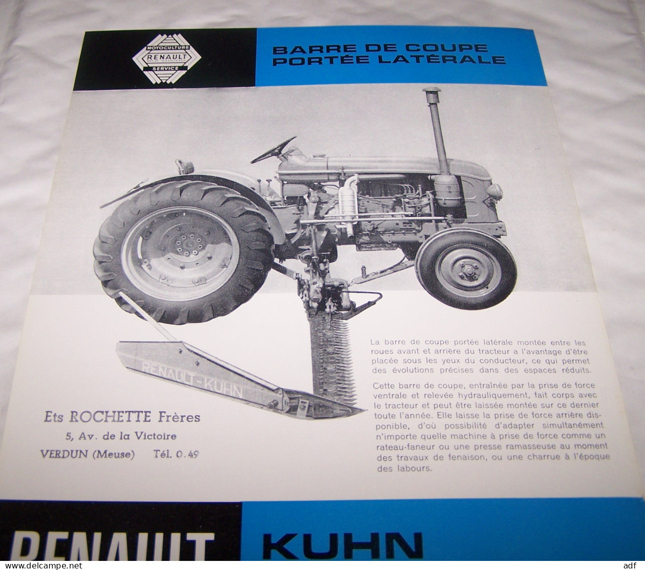 FEUILLET PUB PUBLICITAIRE MATERIEL AGRICOLE RENAULT BARRE DE COUPE DE PORTEE KUHN ( TRACTEUR, TRACTEURS, MOTOCULTURE ) - Tractores