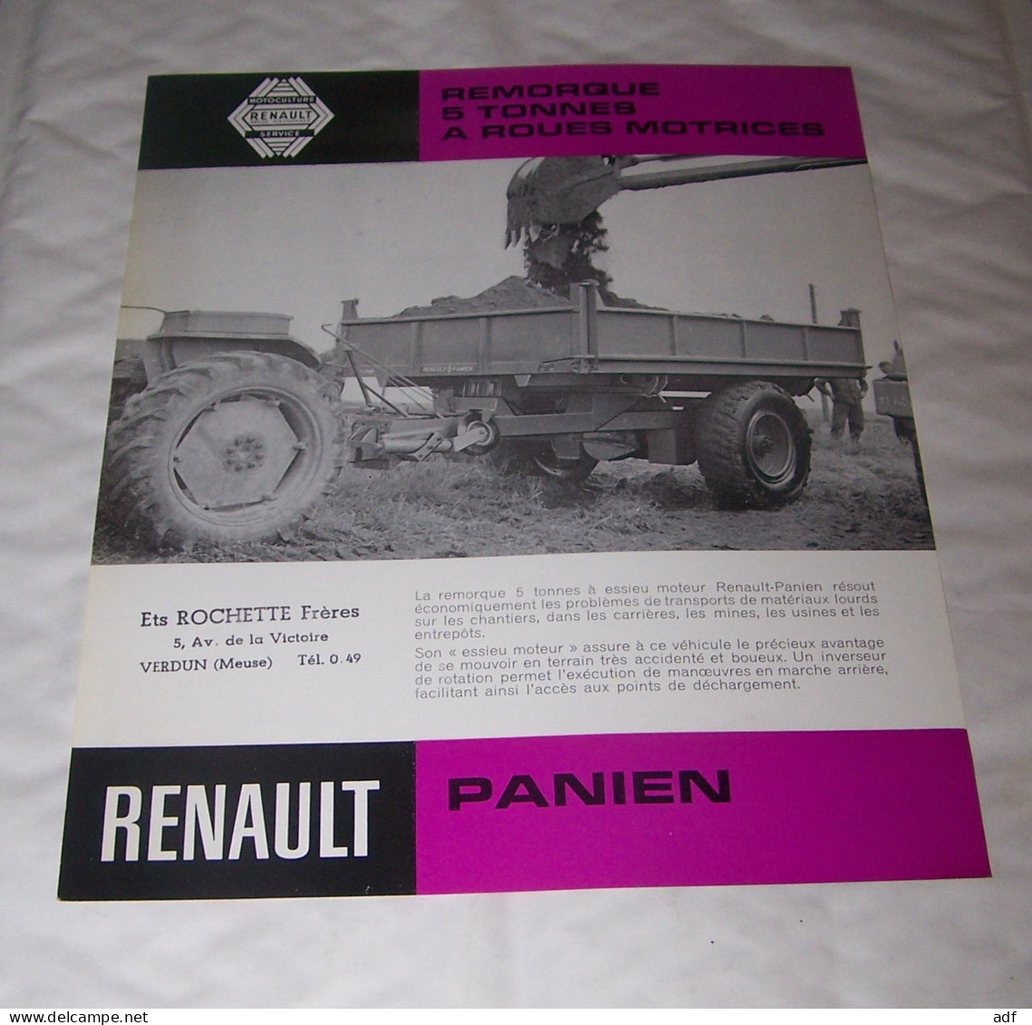 FEUILLET PUB PUBLICITAIRE MATERIEL AGRICOLE RENAULT REMORQUE 5 TONNES PANIEN ( TRACTEUR, TRACTEURS, MOTOCULTURE ) - Tractores