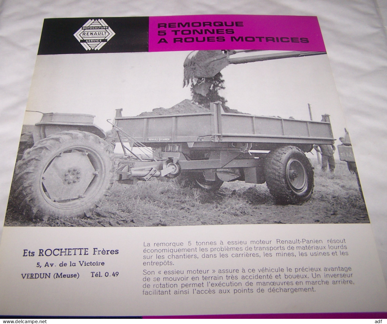 FEUILLET PUB PUBLICITAIRE MATERIEL AGRICOLE RENAULT REMORQUE 5 TONNES PANIEN ( TRACTEUR, TRACTEURS, MOTOCULTURE ) - Trattori