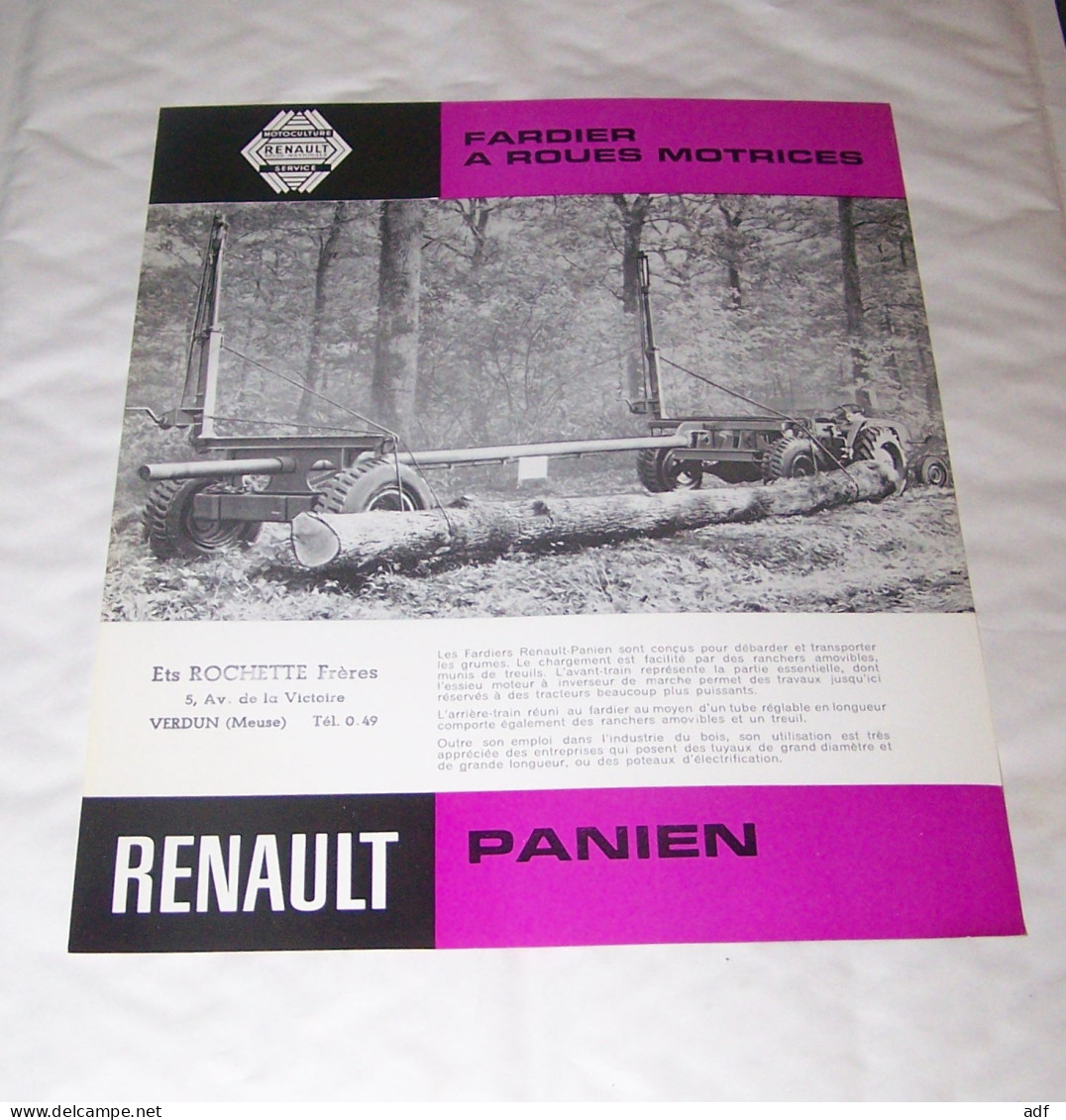 FEUILLET PUB PUBLICITAIRE MATERIEL RENAULT FARDIER A ROUES MOTRICES PANIEN ( TRACTEUR, TRACTEURS, MOTOCULTURE ) - Trattori