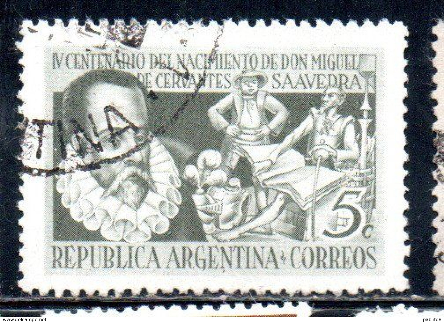 ARGENTINA 1947 MIGUEL DE CERVANTES SAAVEDRA CHARACTERS FROM DON QUIXOTE 5c USED USADO OBLITERE' - Usados