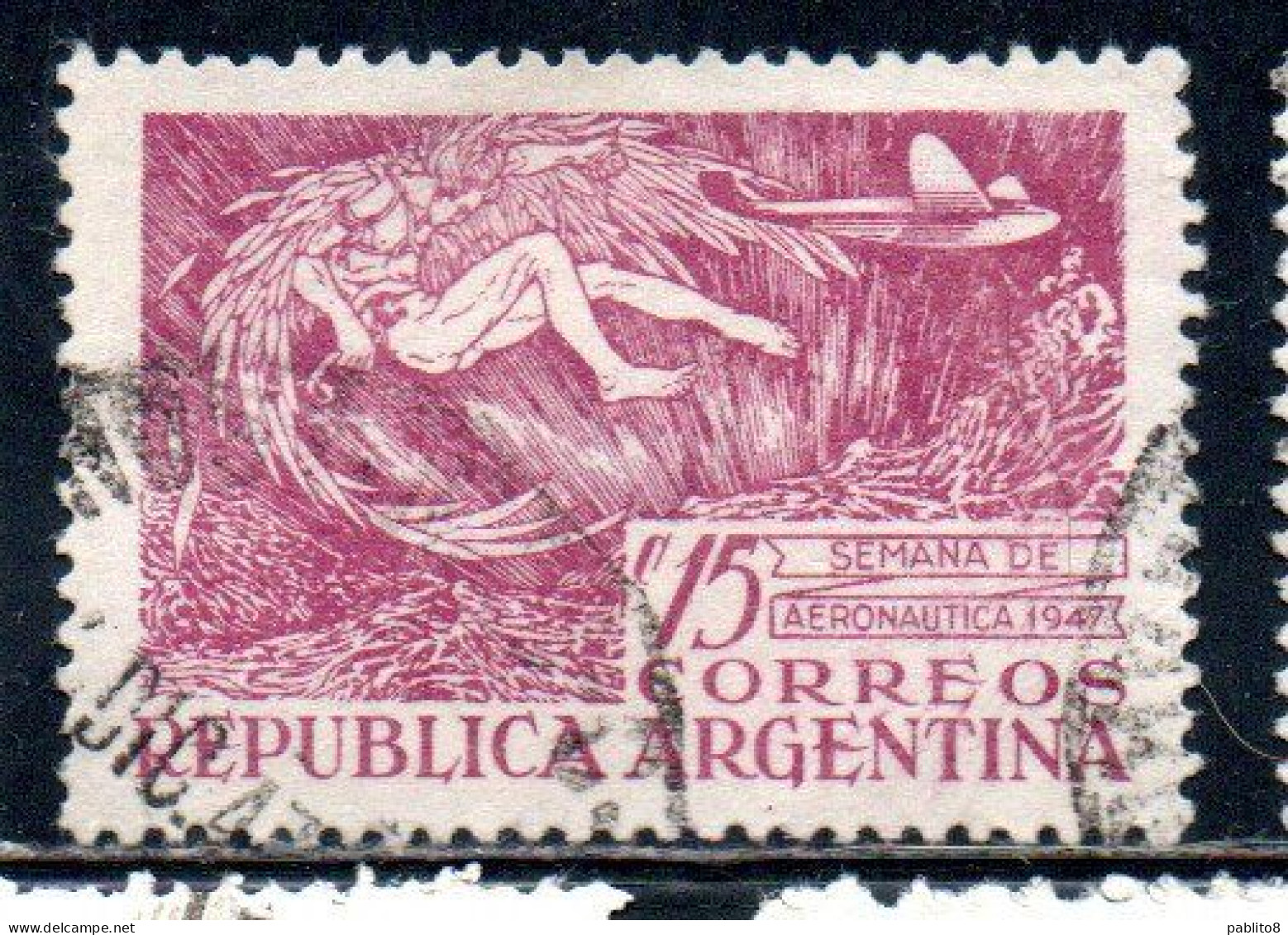 ARGENTINA 1947 AVIATION WEEK ICARUS FALLING 15c USED USADO OBLITERE' - Gebraucht