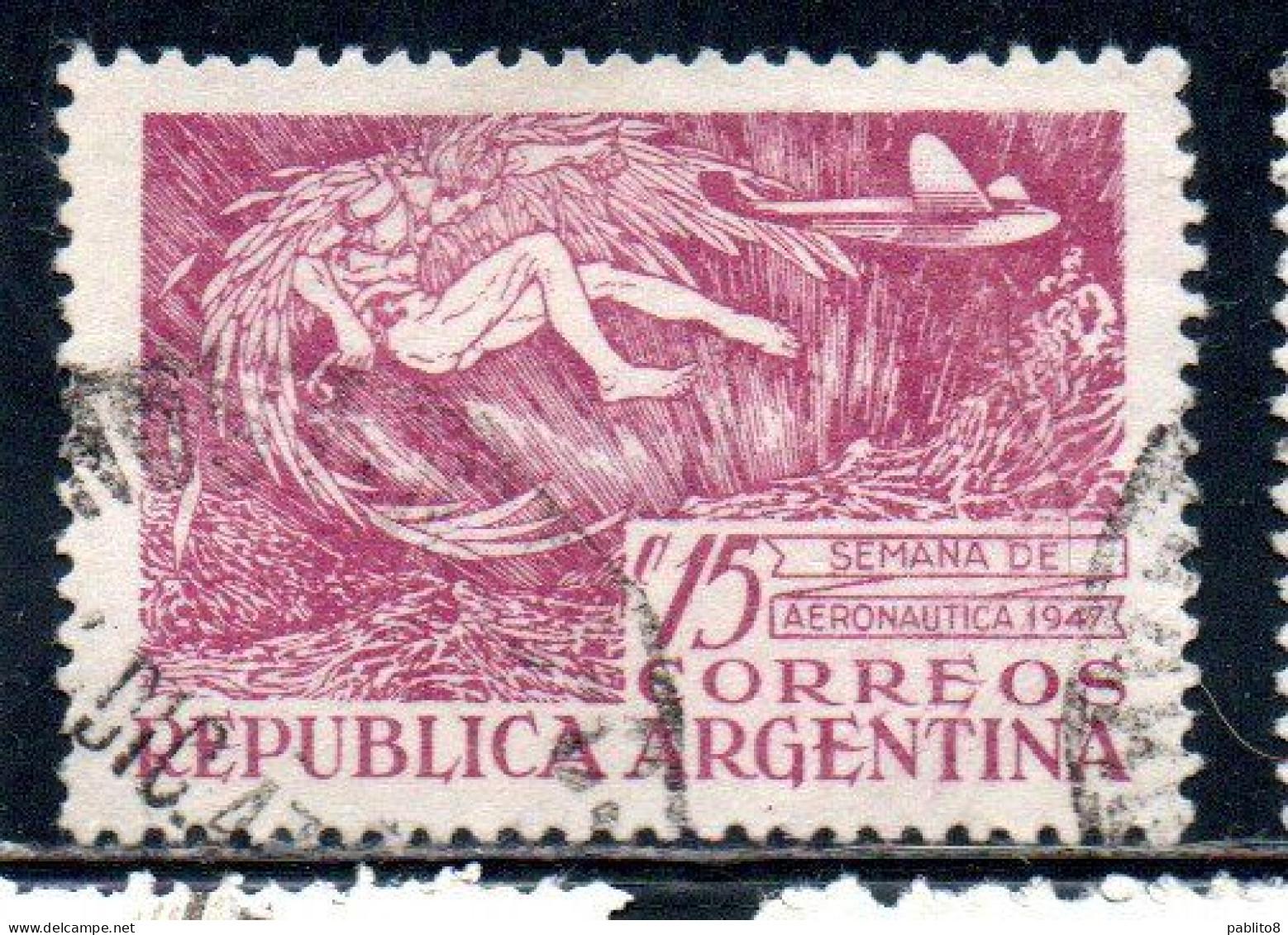 ARGENTINA 1947 AVIATION WEEK ICARUS FALLING 15c USED USADO OBLITERE' - Usati