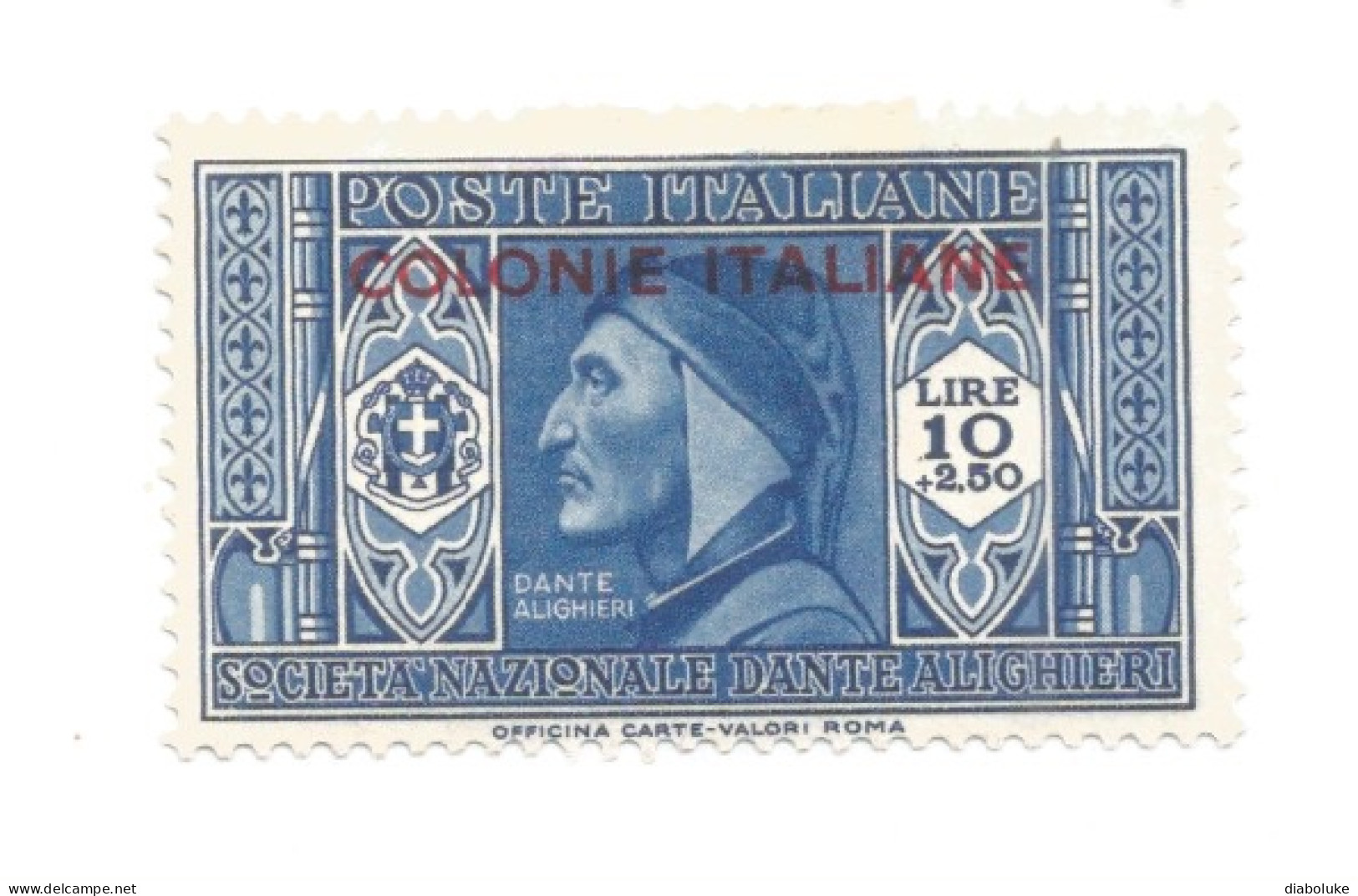 (COLONIE E POSSEDIMENTI) 1932, PRO SOCIETÀ DANTE ALIGHIERI, 10+2,5L - Francobollo Nuovo (CAT. SASSONE N.22) - Emissioni Generali