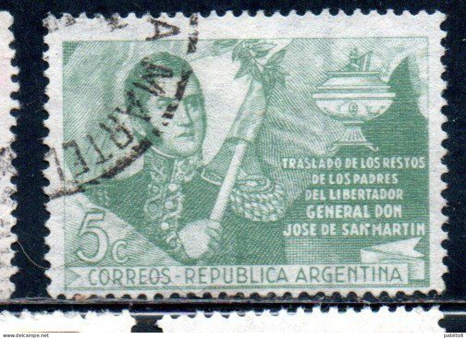 ARGENTINA 1947 1949 GENERAL JOSE DE SAN MARTIN'S PARENTSG 5c USED USADO OBLITERE' - Usati