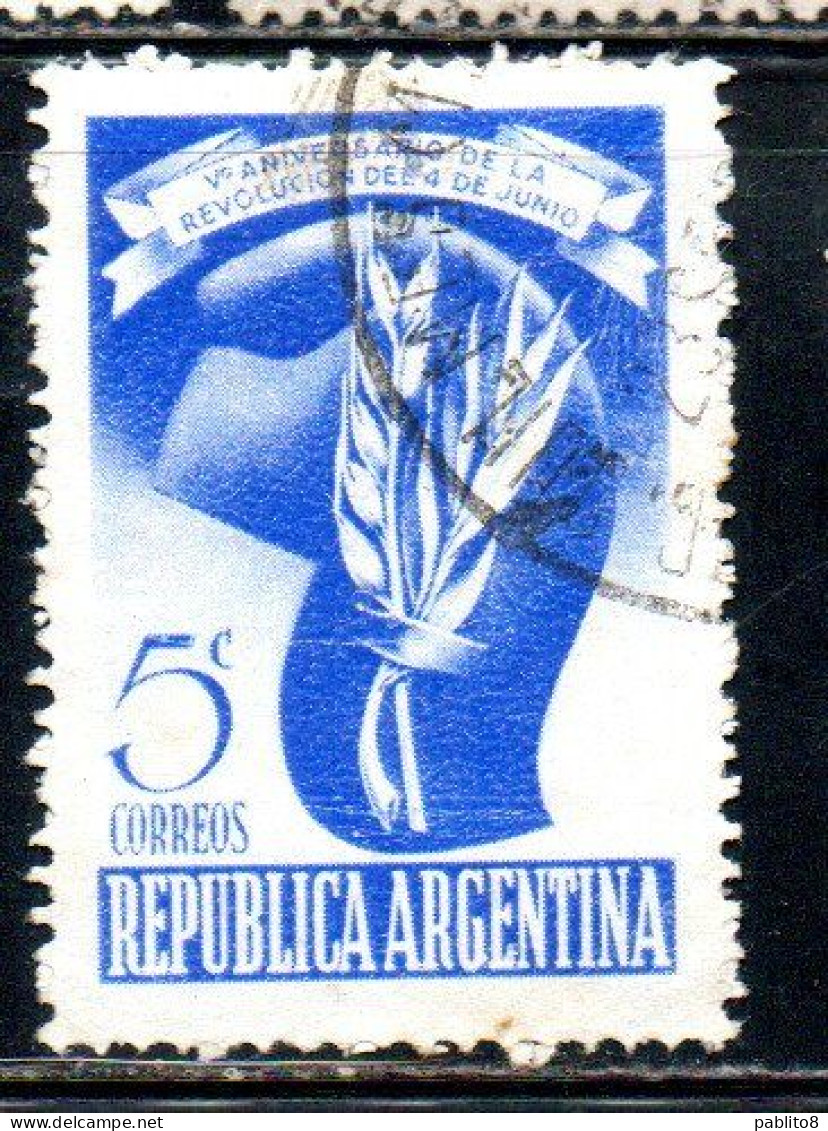 ARGENTINA 1948 REVOLUTION OF JUNE 4 1943 ANNIVERSARY CAP OF LIBERTY 5c USED USADO OBLITERE' - Gebraucht