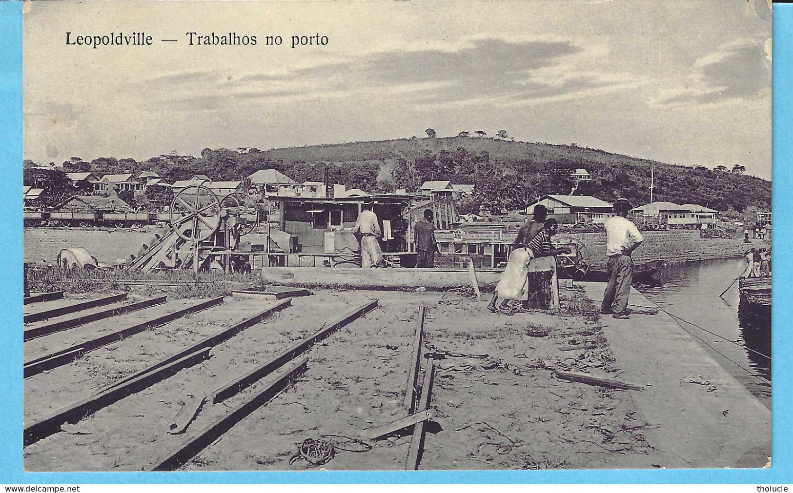 Timbre Type Mols-Congo-Belge-"Unilingue"-15c Ocre-brun-N°52a-Cpa-Léopoldville-Activité Au Port-Trabalhos No Porto-1910 - Briefe U. Dokumente