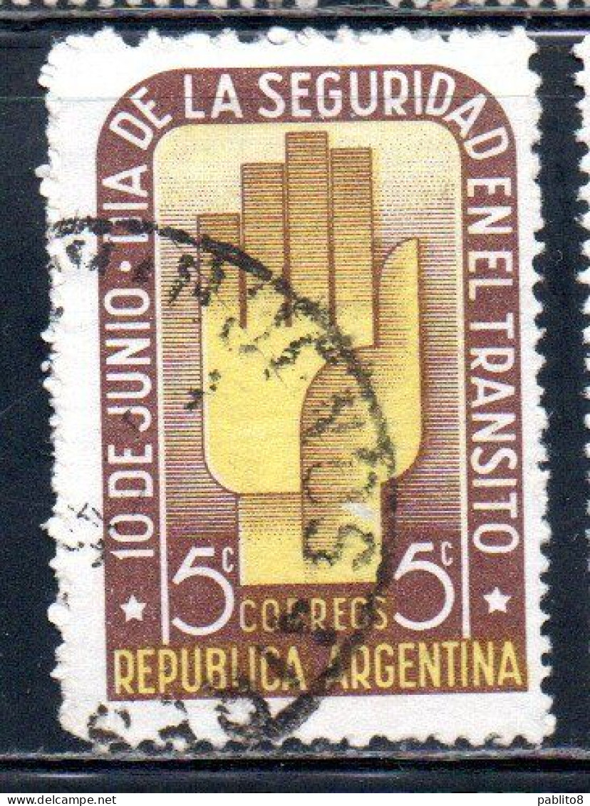 ARGENTINA 1948 TRAFFIC SAFETY DAY MANUAL STOP SIGNAL 5c USED USADO OBLITERE' - Usati