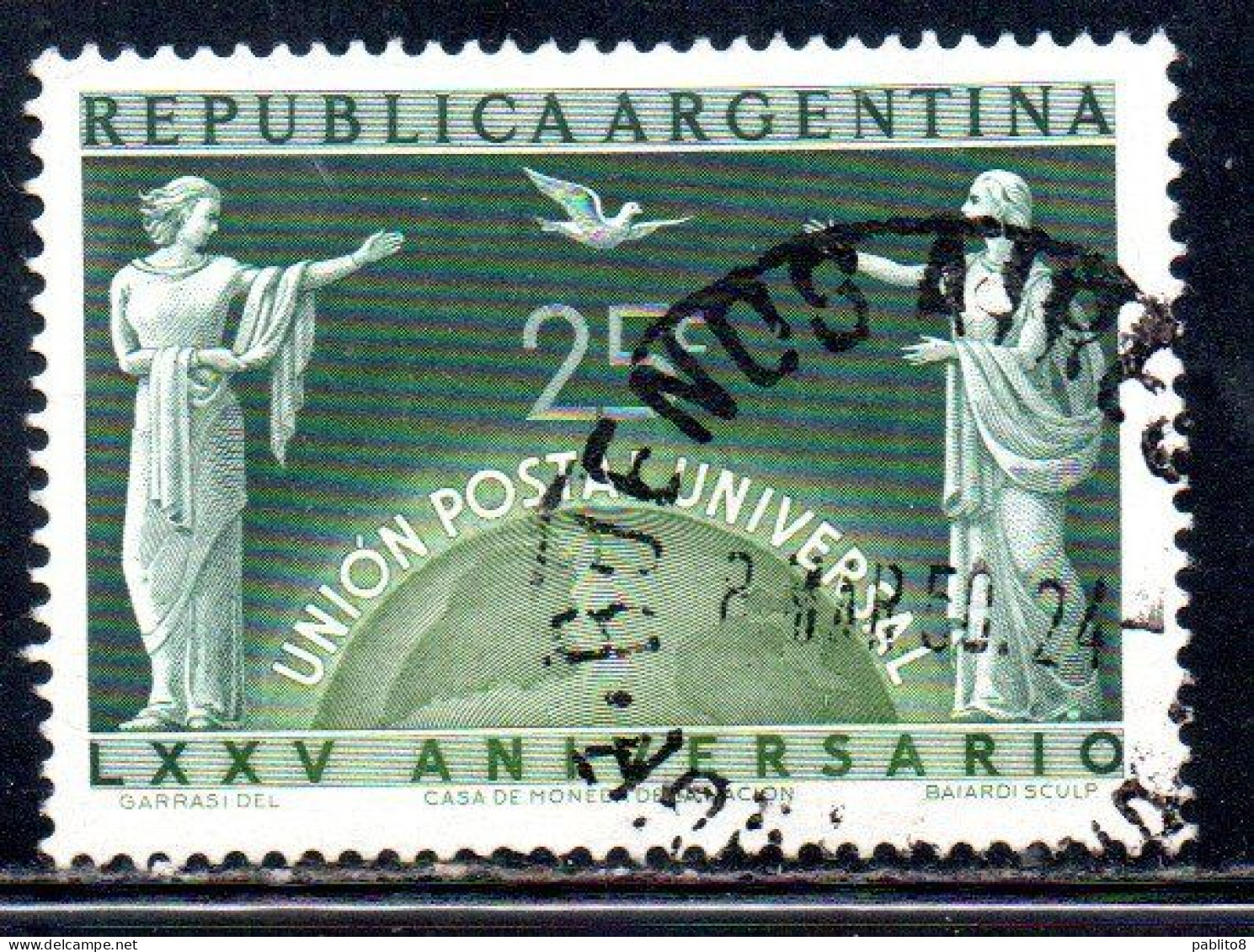 ARGENTINA 1949 75th ANNIVERSARY OF THE UPU 25c USED USADO OBLITERE' - Gebraucht