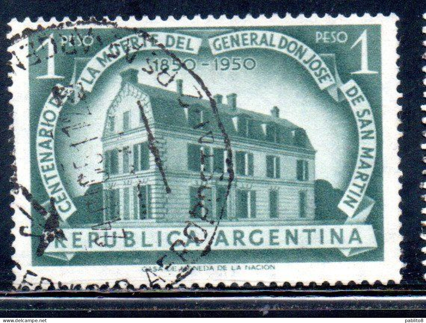 ARGENTINA 1950 HOUSE WHERE SAN MARTIN DIED 1p USED USADO OBLITERE' - Gebruikt