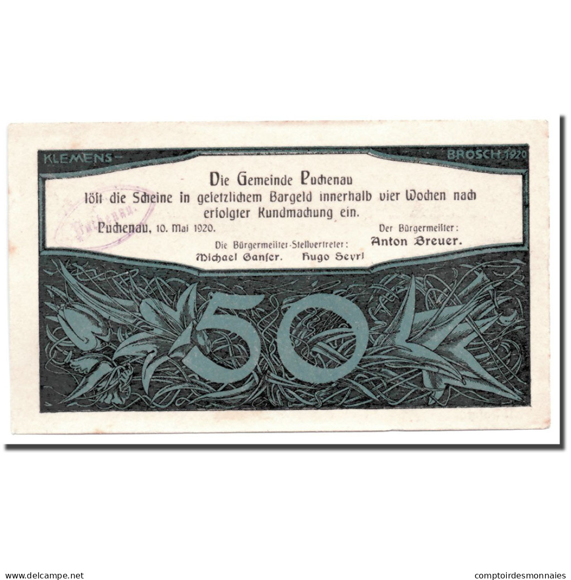 Billet, Autriche, Puchenau, 50 Heller, Paysage, 1920, 1920-05-10, SPL, Mehl:788 - Oesterreich