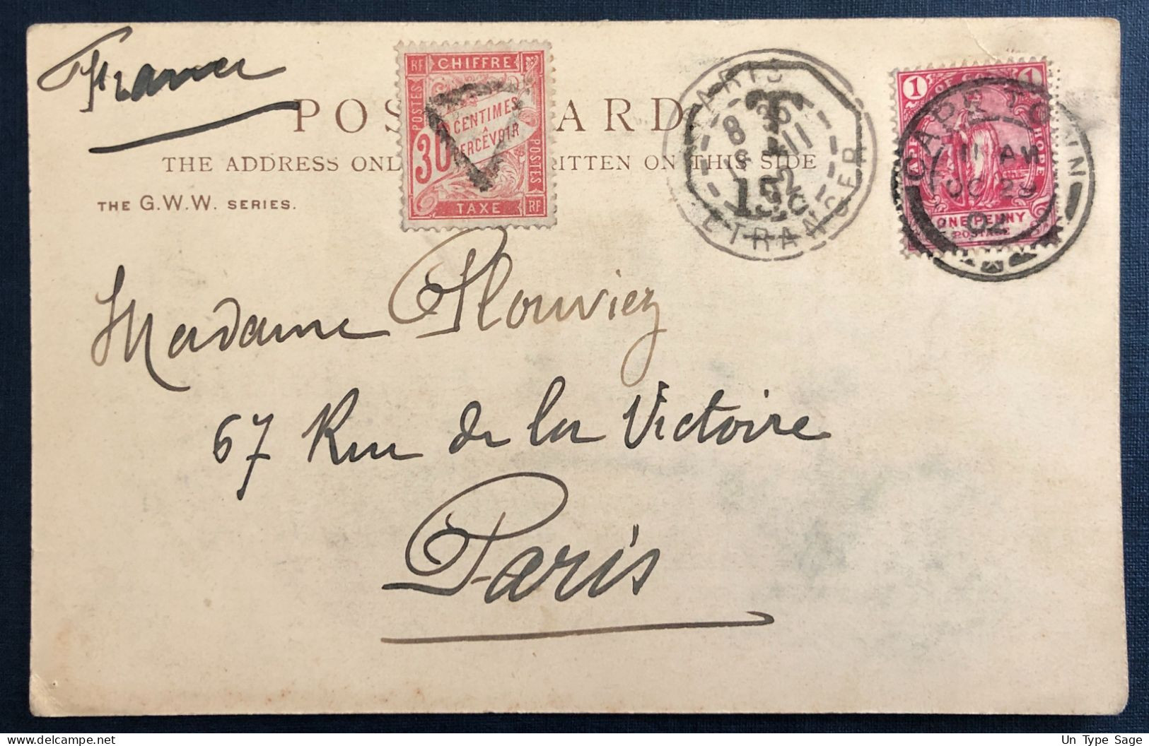 Cap De Bonne Espérance, Divers Sur CPA De CAPE TOWN 16.11.1902 Pour La France, Taxée - (B3007) - Kaap De Goede Hoop (1853-1904)