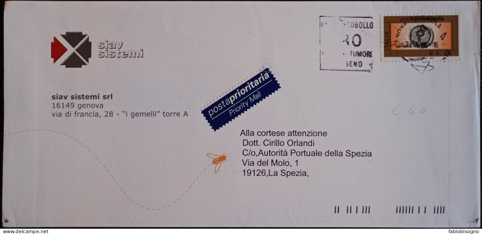 Genova 22.6.2006 Prioritario Eur.0,60 (IPZS Spa - Roma - 2005) - 2001-10: Marcophilie