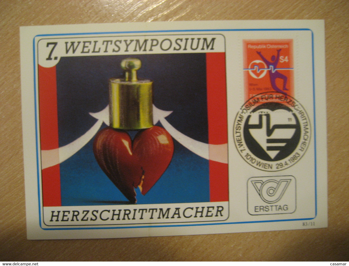 WIEN 1983 Pacemaker Stimulateur Cardiaque Heart Cardiology Cardiologie Health Sante Maxi Maximum Card AUSTRIA - Medicina