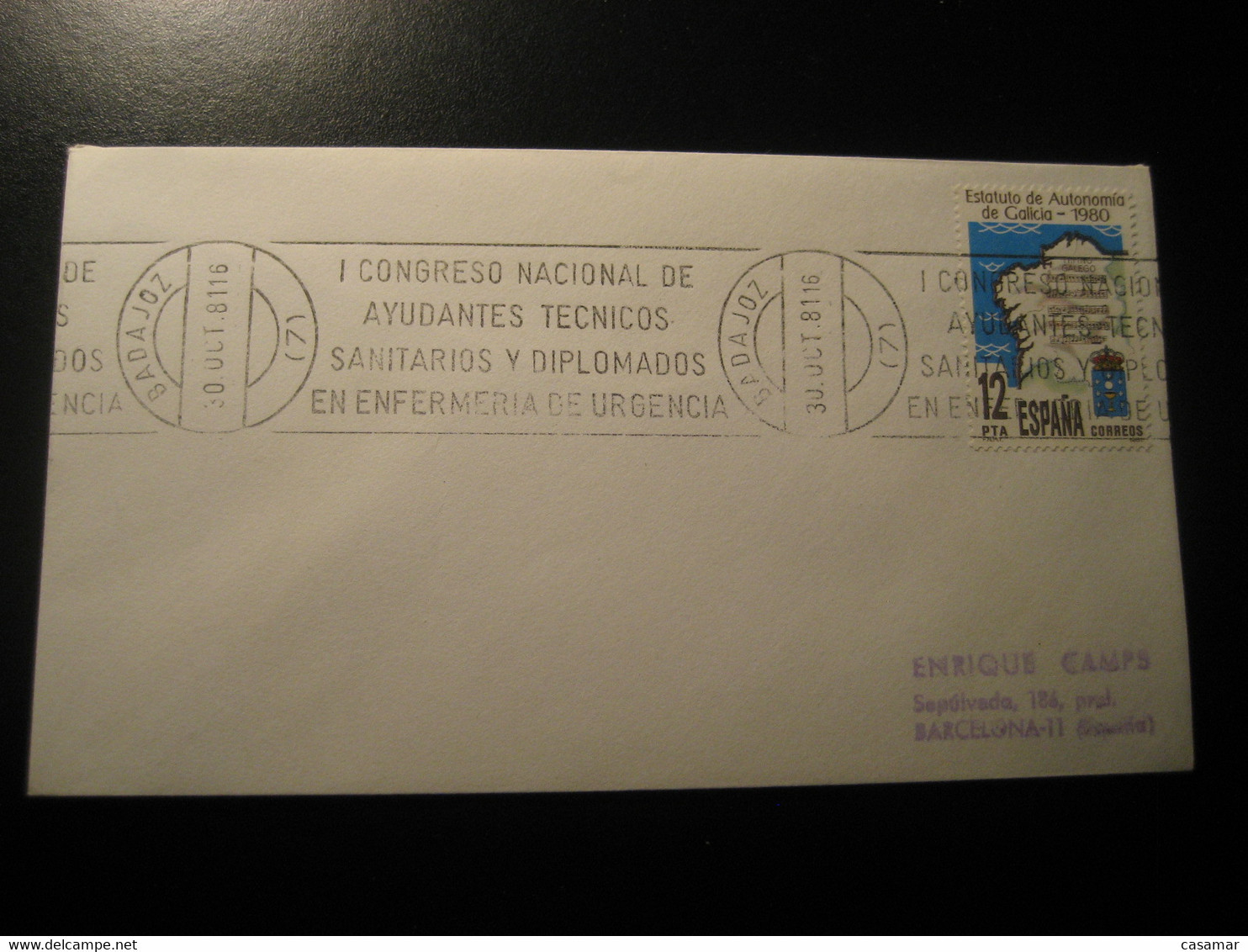 BADAJOZ 1981 Enfermeria De Urgencia Emergency Nursing Nurse Health Sante Cancel Cover SPAIN - Medicina