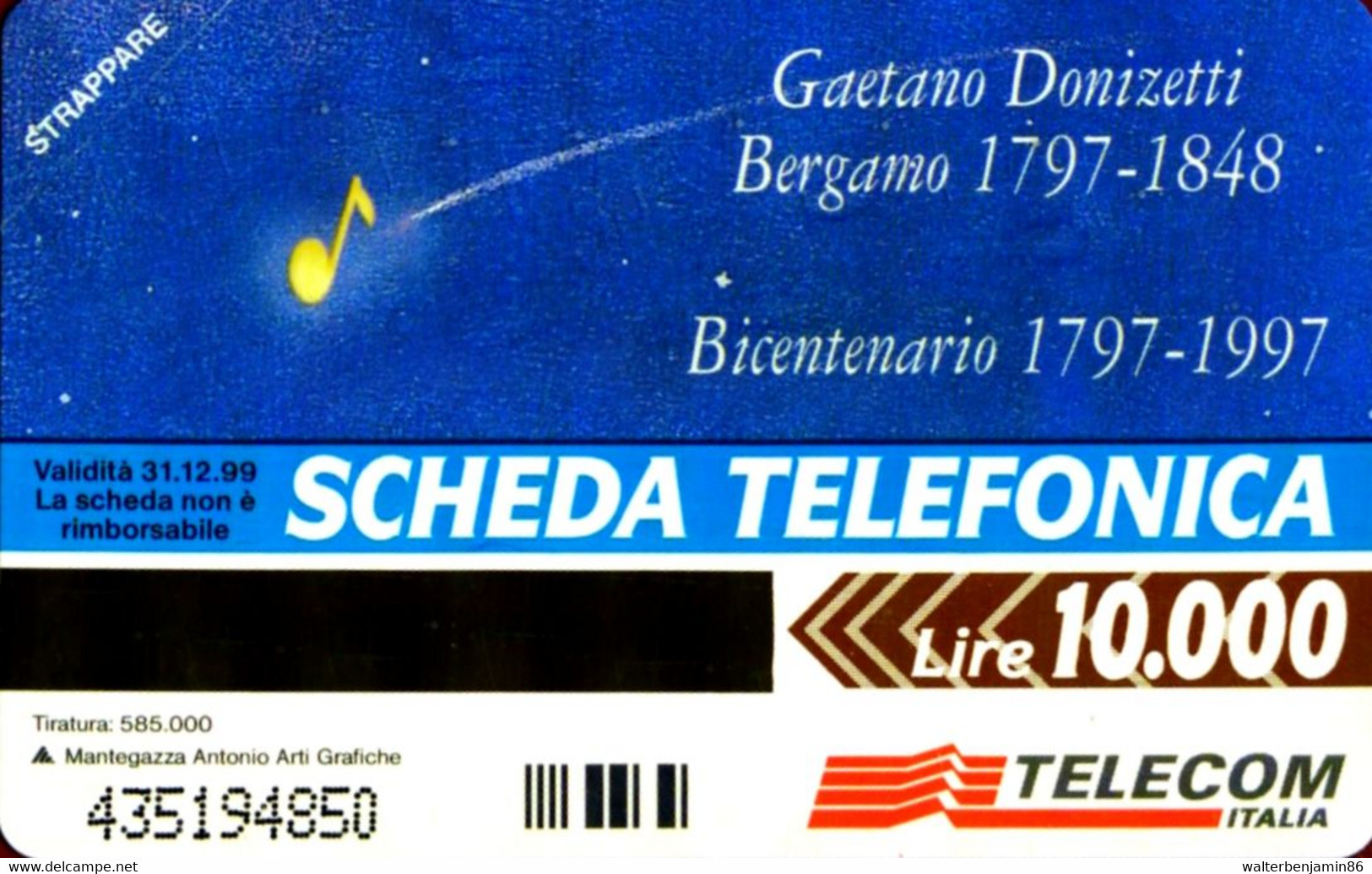 G 713 C&C 2765 SCHEDA TELEFONICA NUOVA MAGNETIZZATA GAETANO DONIZETTI - Openbaar Speciaal Over Herdenking