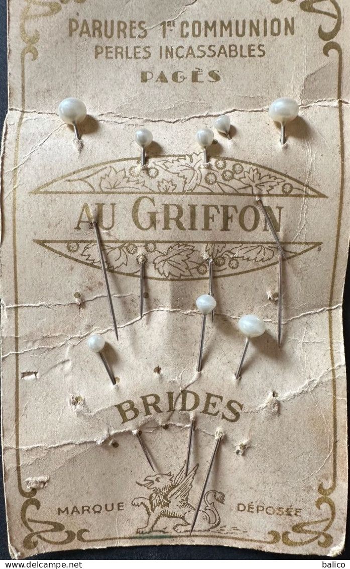 PARURES Perles Incassables PAGÈS  épingles à Voiles 1ère Communion Au Griffon Brides - Altri & Non Classificati