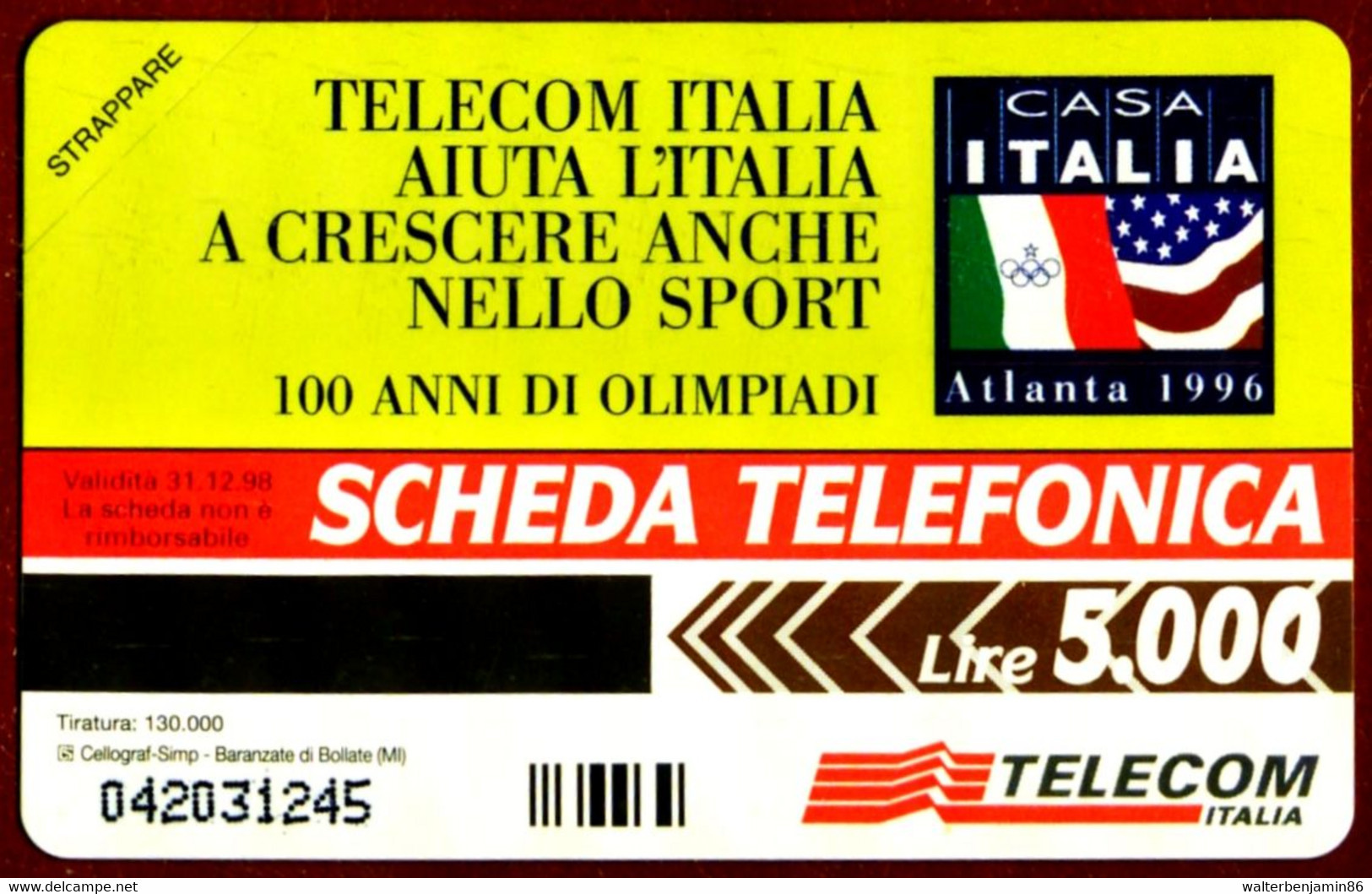 G 526 C&C 2591 SCHEDA TELEFONICA NUOVA MAGNETIZZATA OLIMPIADI ATLANTA 1996 - Public Special Or Commemorative