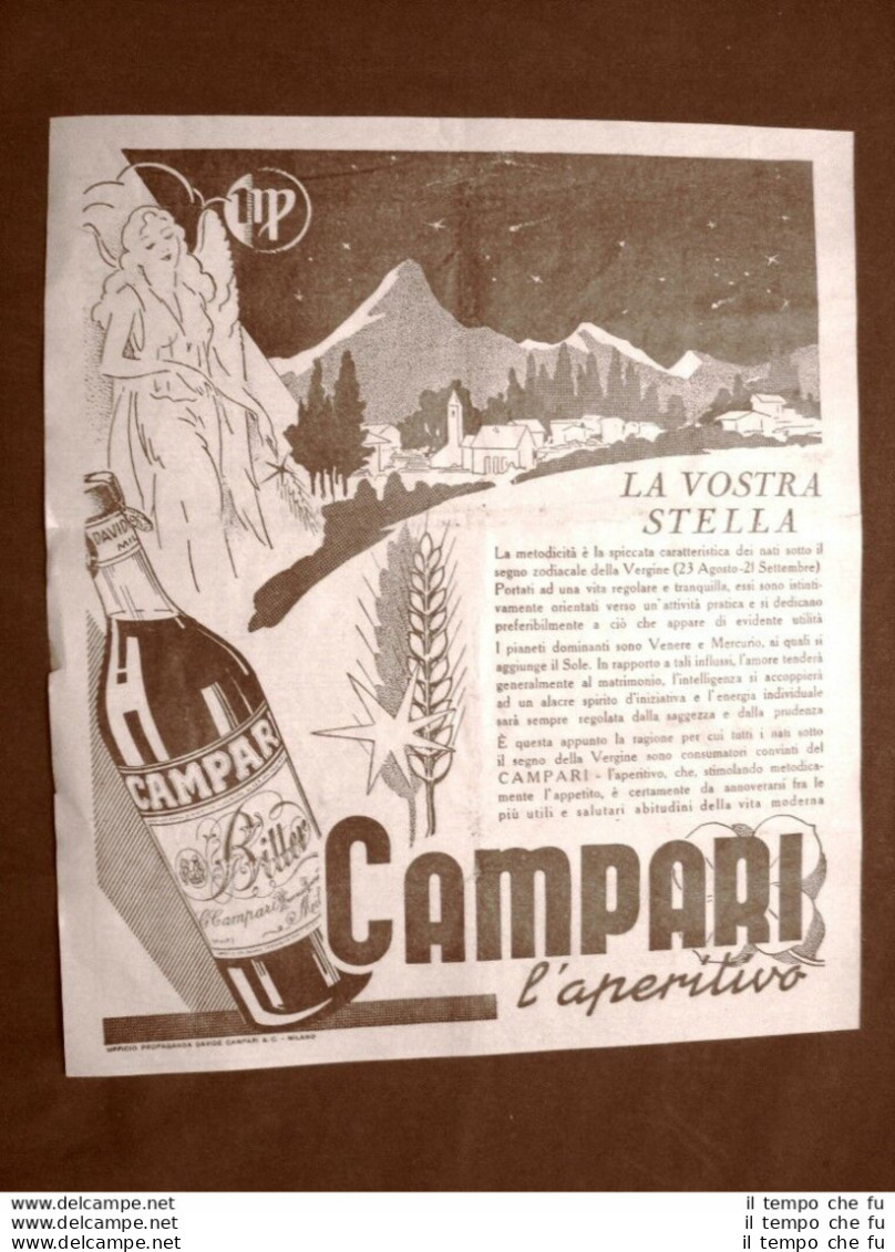 Pubblicità Del 1945 Aperitivo Campari La Vostra Stella Davide Campari Milano - Autres & Non Classés