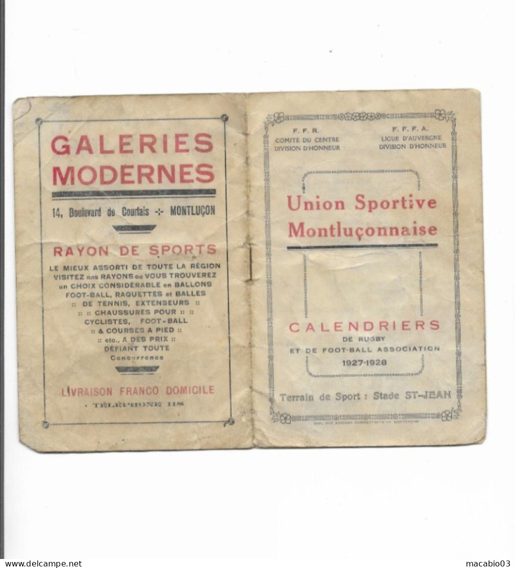 Vieux Papiers - Calendrier De L'Union Sportive Montluçonnaise Rugby Saison1927-1928 - Tamaño Pequeño : 1921-40