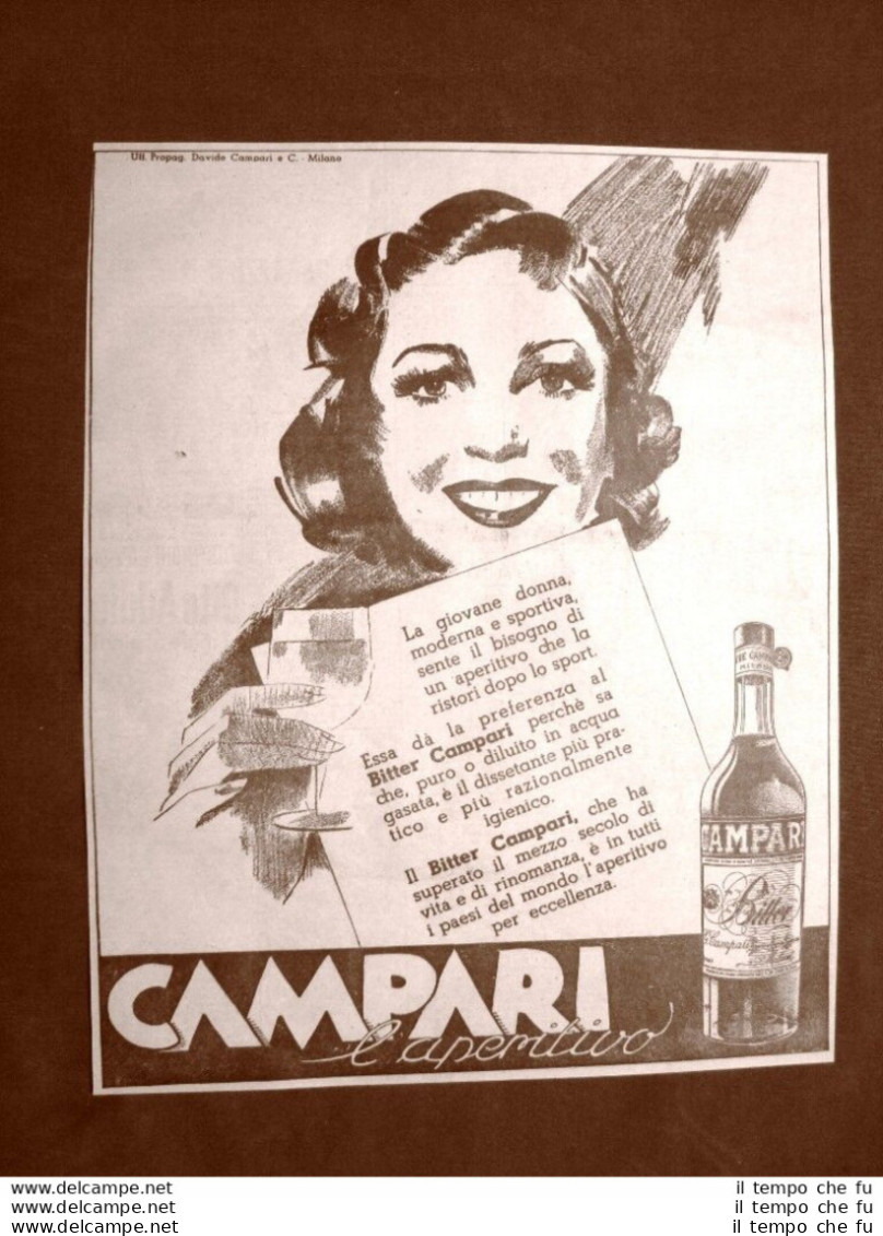 Pubblicità Del 1945 Aperitivo Campari Per La Giovane Donna Moderna E Sportiva - Autres & Non Classés