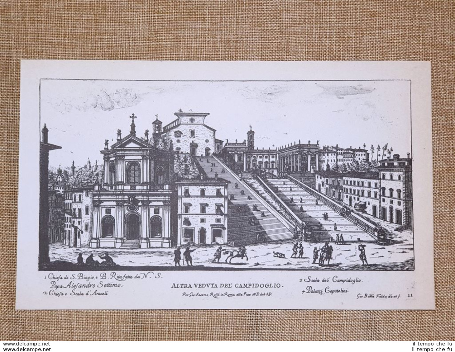 Roma Campidoglio E Monte Magnanapoli Incisione G. Battista Falda 1665 Ristampa - Altri & Non Classificati