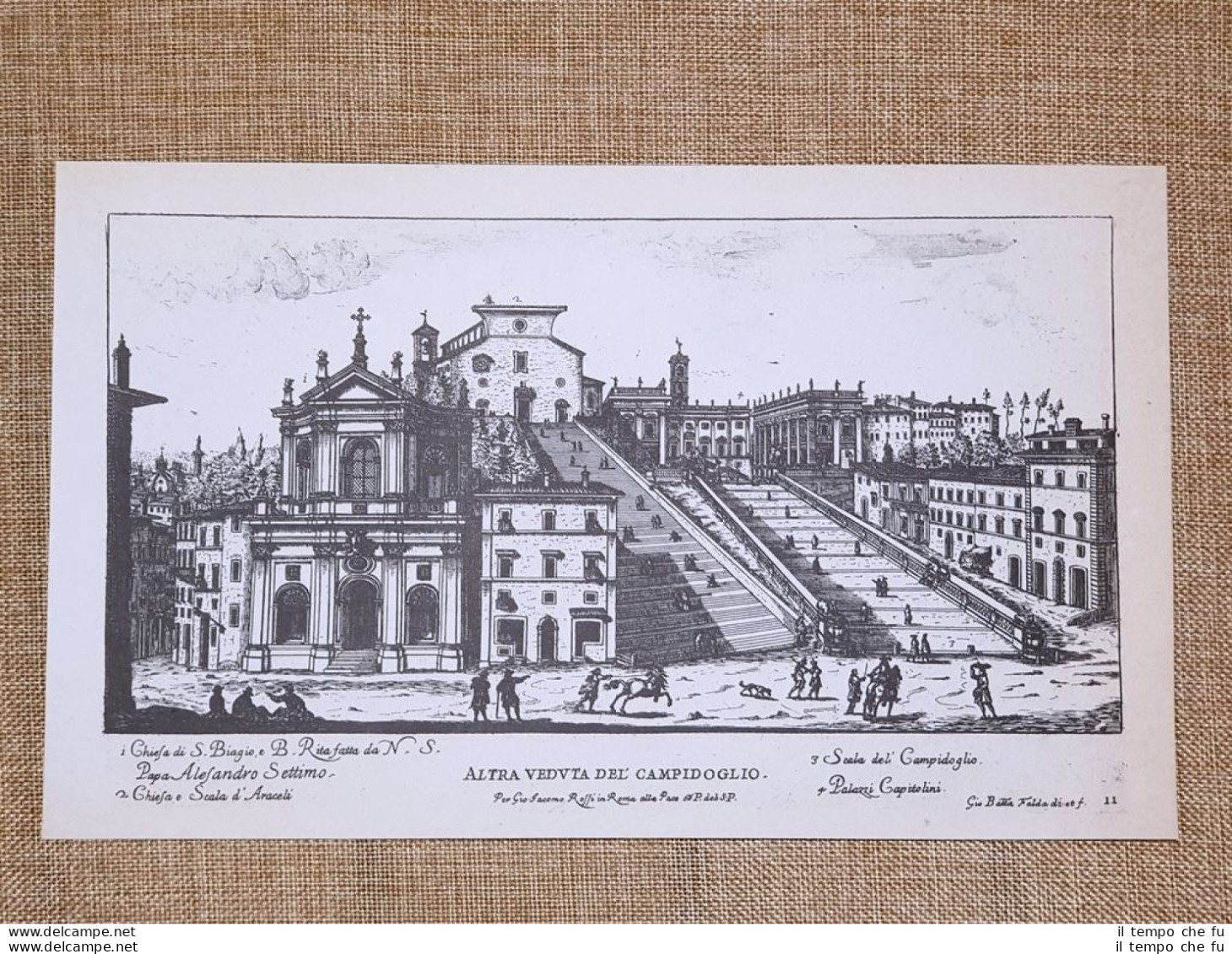 Roma Campidoglio E Monte Magnanapoli Incisione G. Battista Falda 1665 Ristampa - Autres & Non Classés