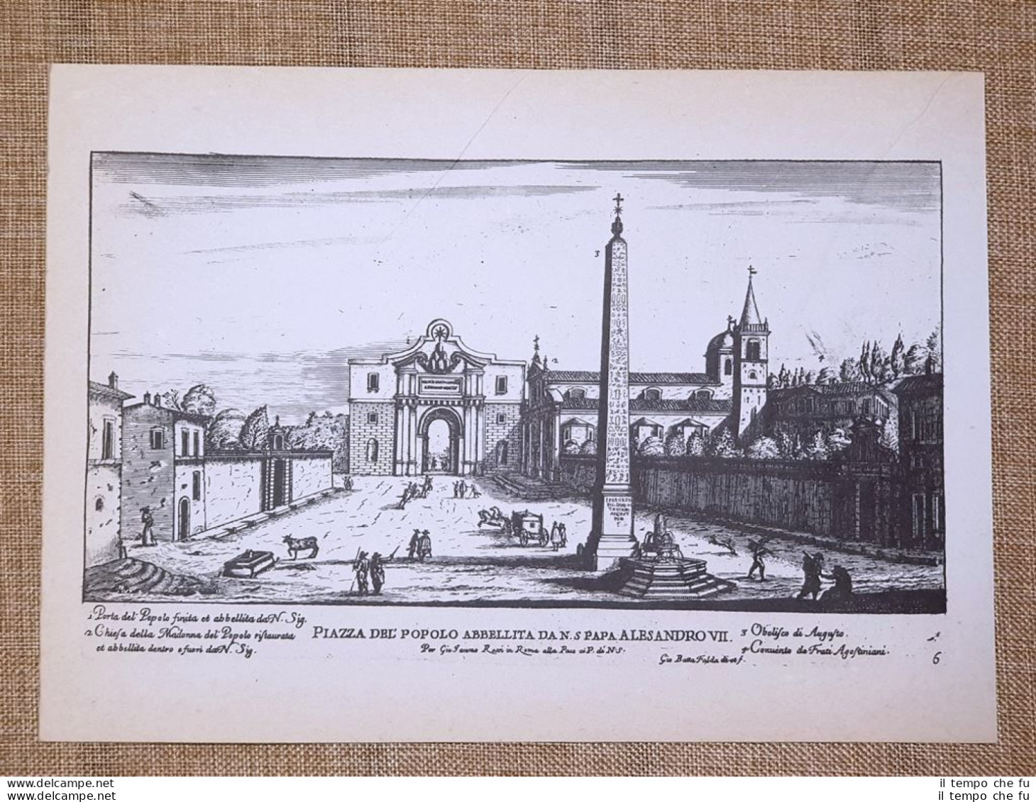 Roma Piazza Del Popolo E Scala Vaticano Incisione G.Battista Falda 1665 Ristampa - Sonstige & Ohne Zuordnung