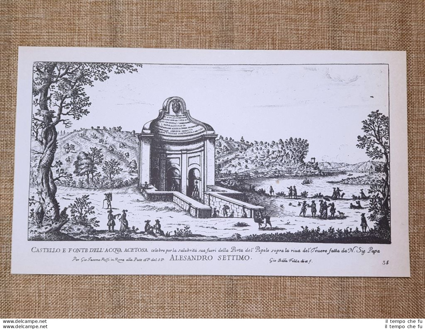 Roma Castello E Fonte Dell'Acqua Acetosa Incisione Battista Falda 1665 Ristampa - Autres & Non Classés