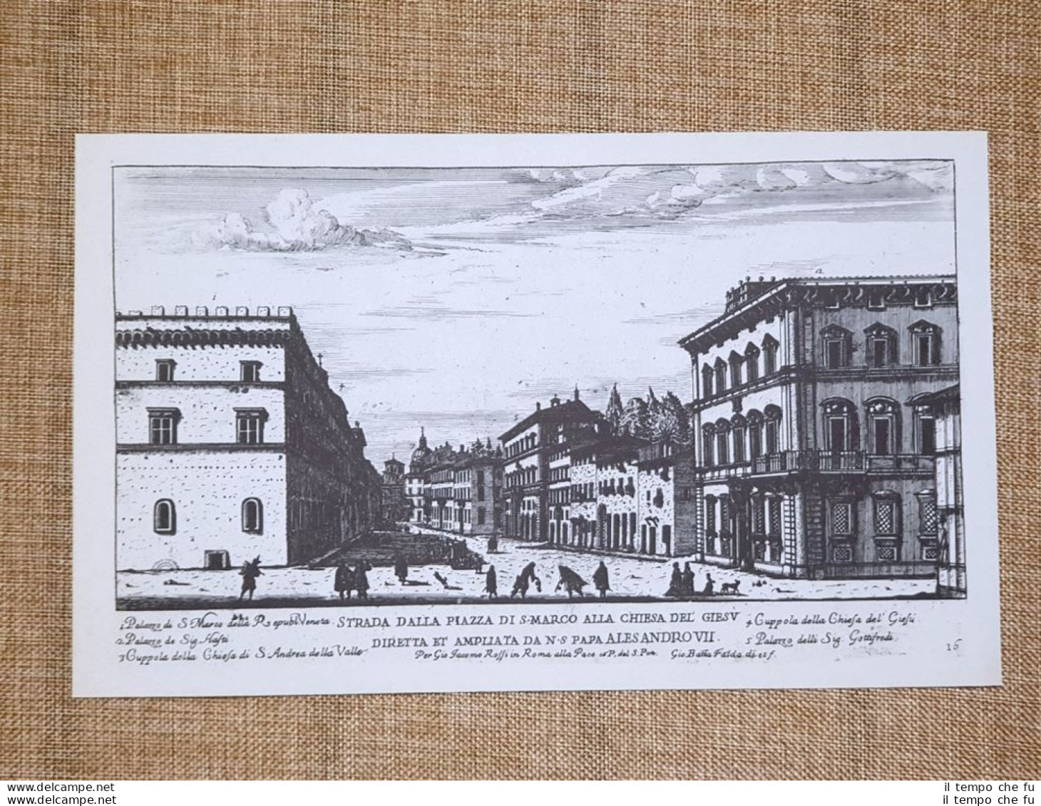 Roma Strada Piazza San Marco E Colonna Incisione G. Battista Falda 1665 Ristampa - Sonstige & Ohne Zuordnung