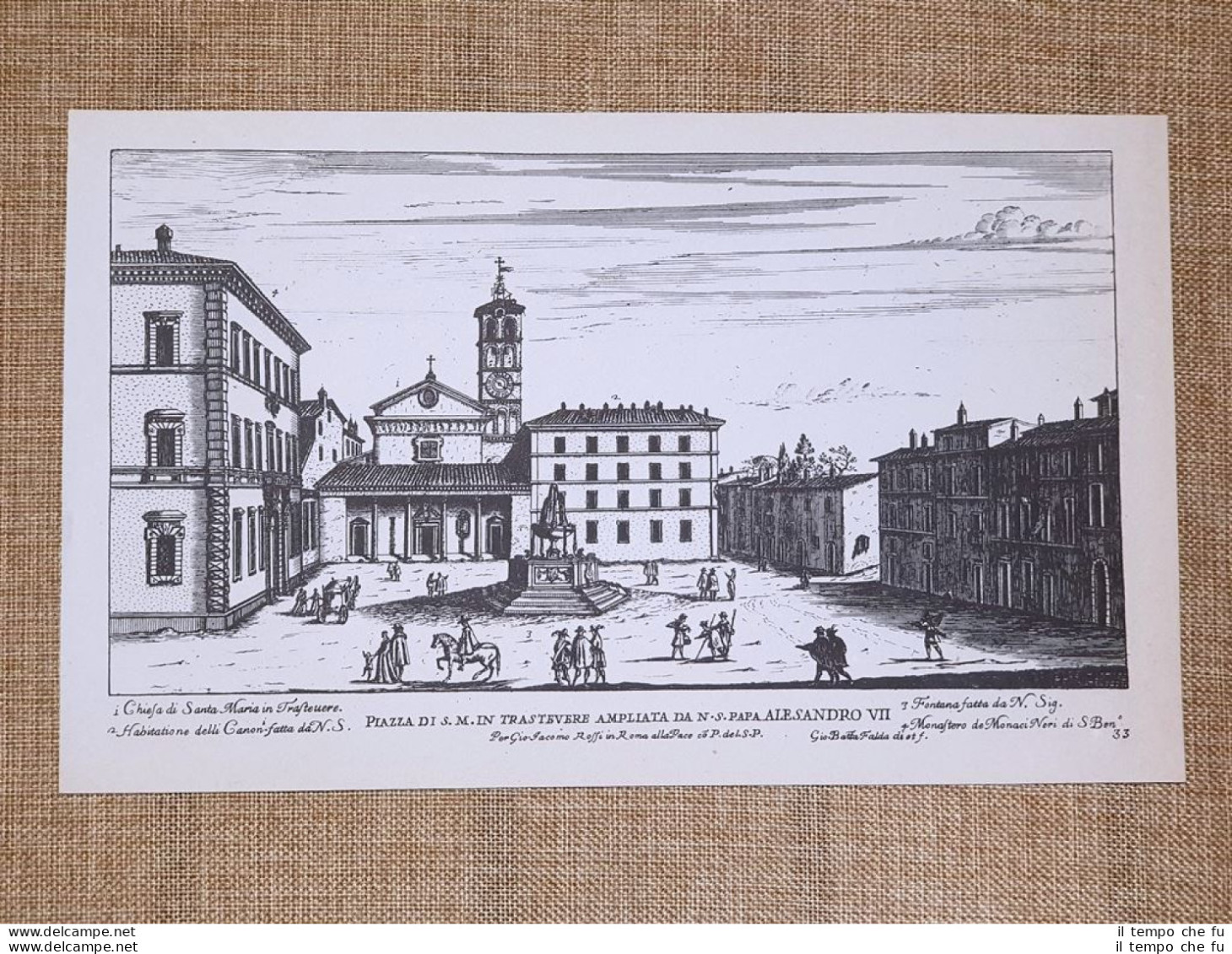 Roma Trastevere E Piramide Di Caio Cestio Incisione Battista Falda 1665 Ristampa - Sonstige & Ohne Zuordnung