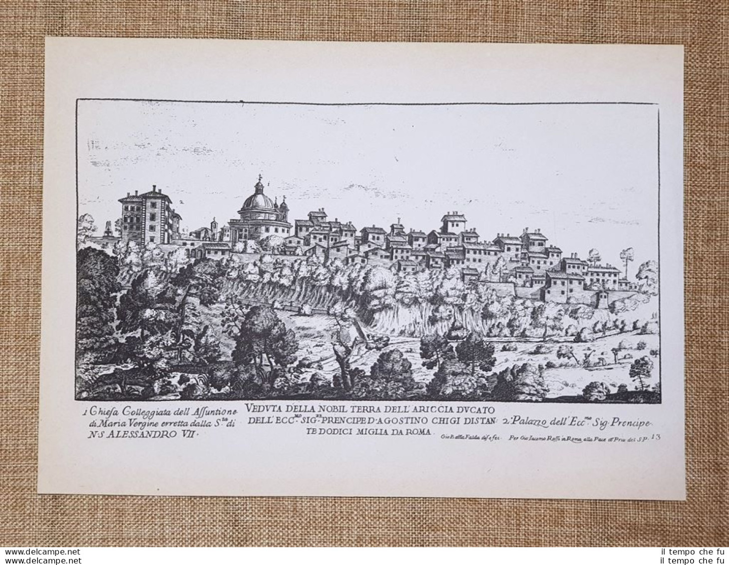 Roma Ariccia Ducato E Cattedra Di San Pietro Incisione G. B. Falda 1665 Ristampa - Autres & Non Classés