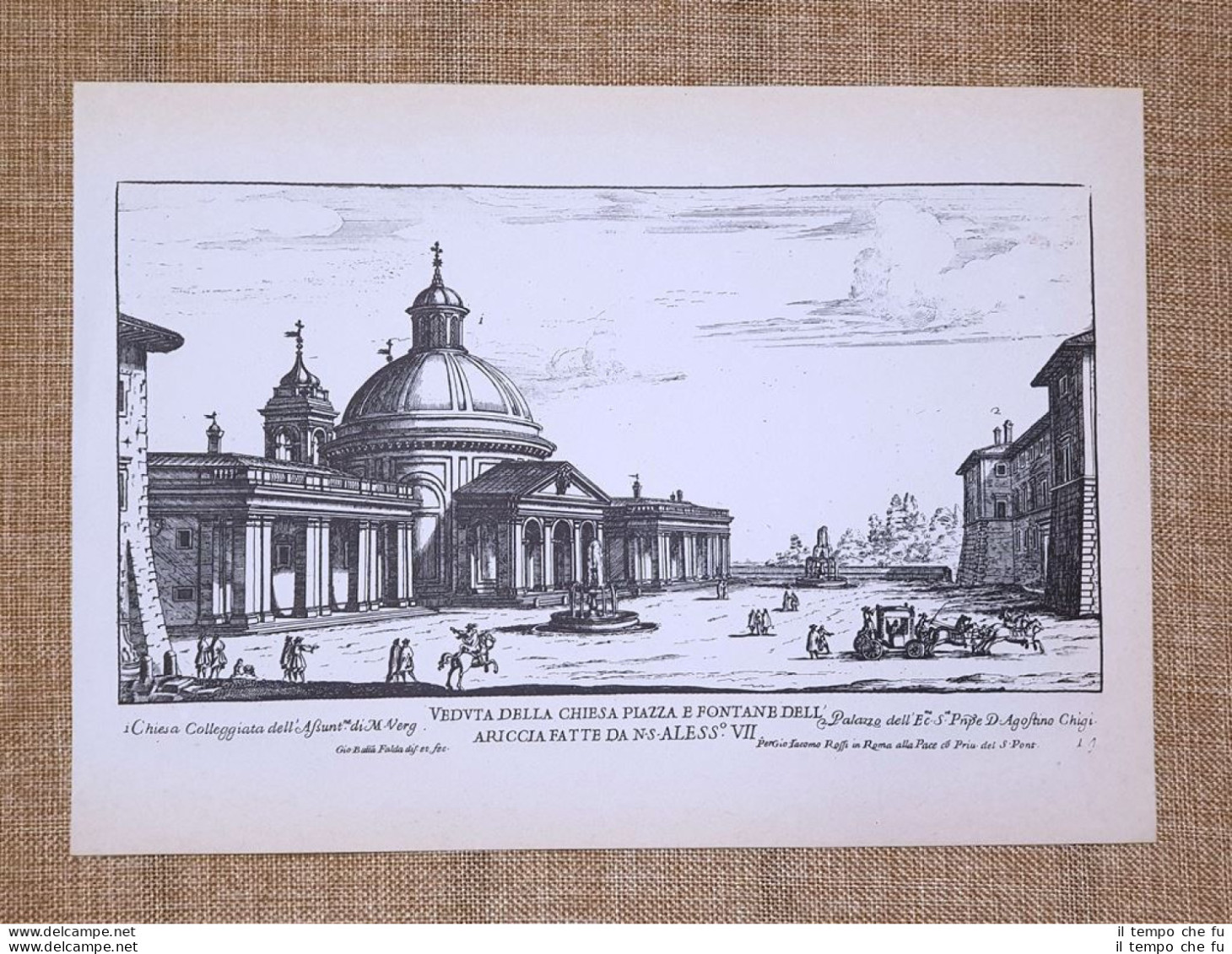 Roma Ariccia E Colleggiata Dell'Assunzione Incisione G.Batt. Falda 1665 Ristampa - Autres & Non Classés