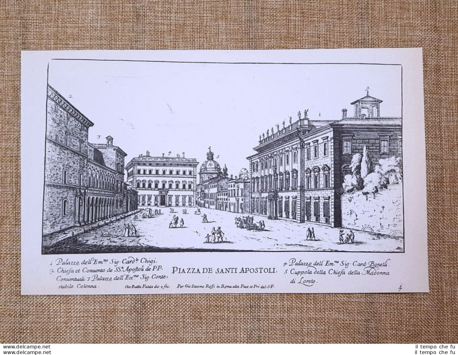 Roma Piazza Santi Apostoli E Minerva Incisione G. Battista Falda 1665 Ristampa - Sonstige & Ohne Zuordnung