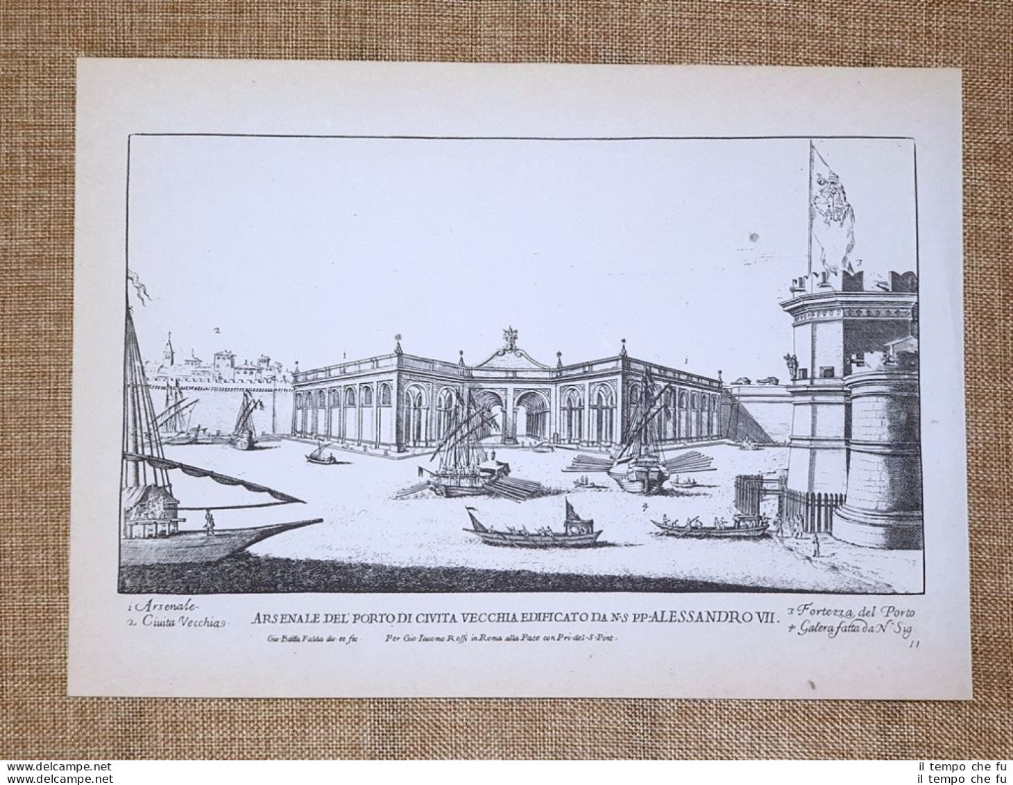 Roma Arsenale Di Civitavecchia E S.Tommaso Incisione G.Batt. Falda 1665 Ristampa - Sonstige & Ohne Zuordnung