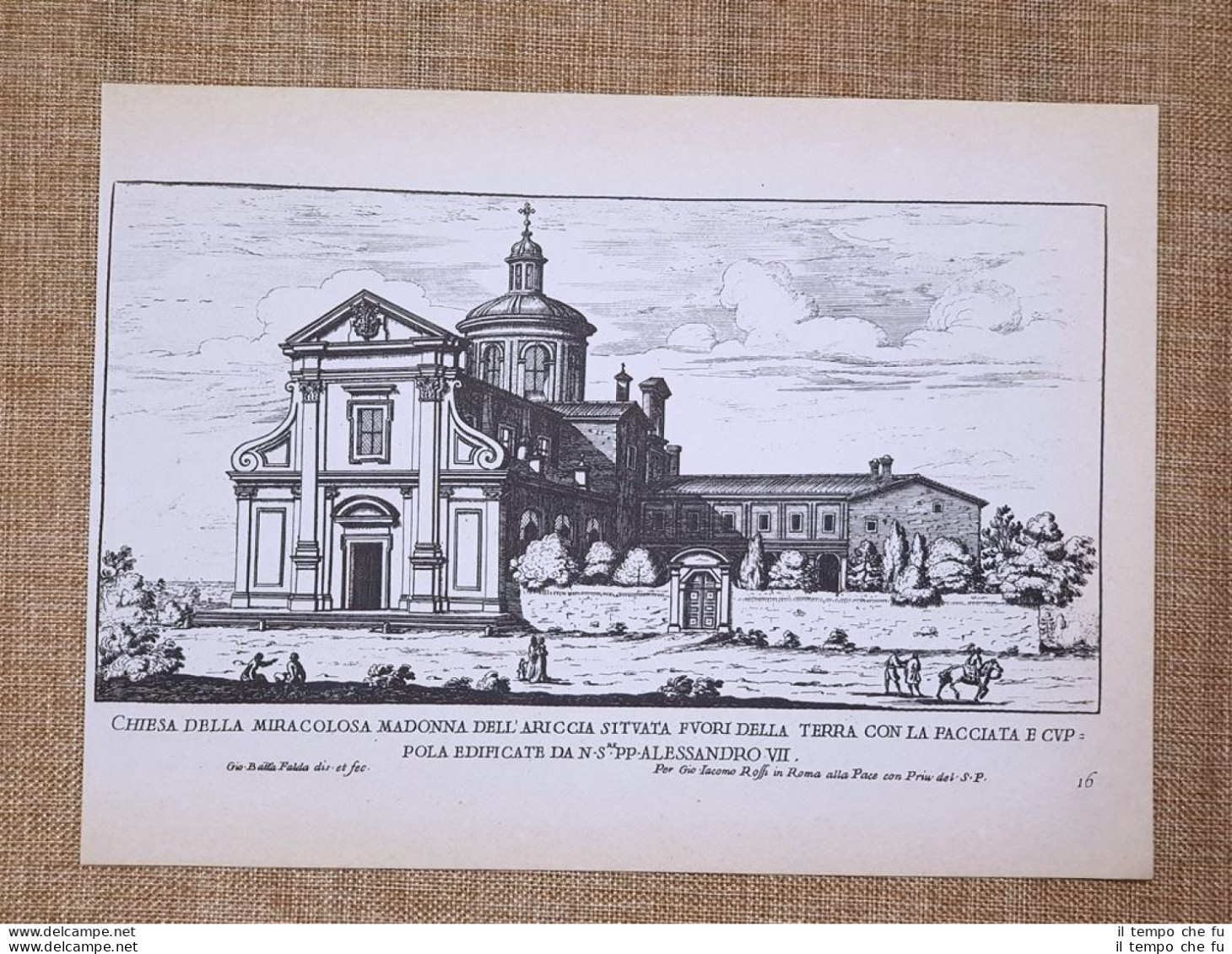 Roma Ariccia Chiesa Della Miracolosa Madonna Incisione G.B. Falda 1665 Ristampa - Autres & Non Classés