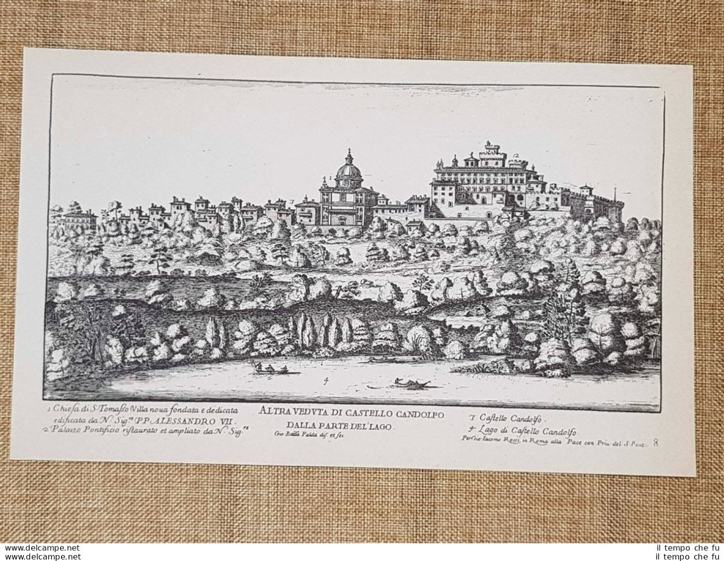 Roma Castel Gandolfo E La Sua Piazza Incisione G. Battista Falda 1665 Ristampa - Sonstige & Ohne Zuordnung