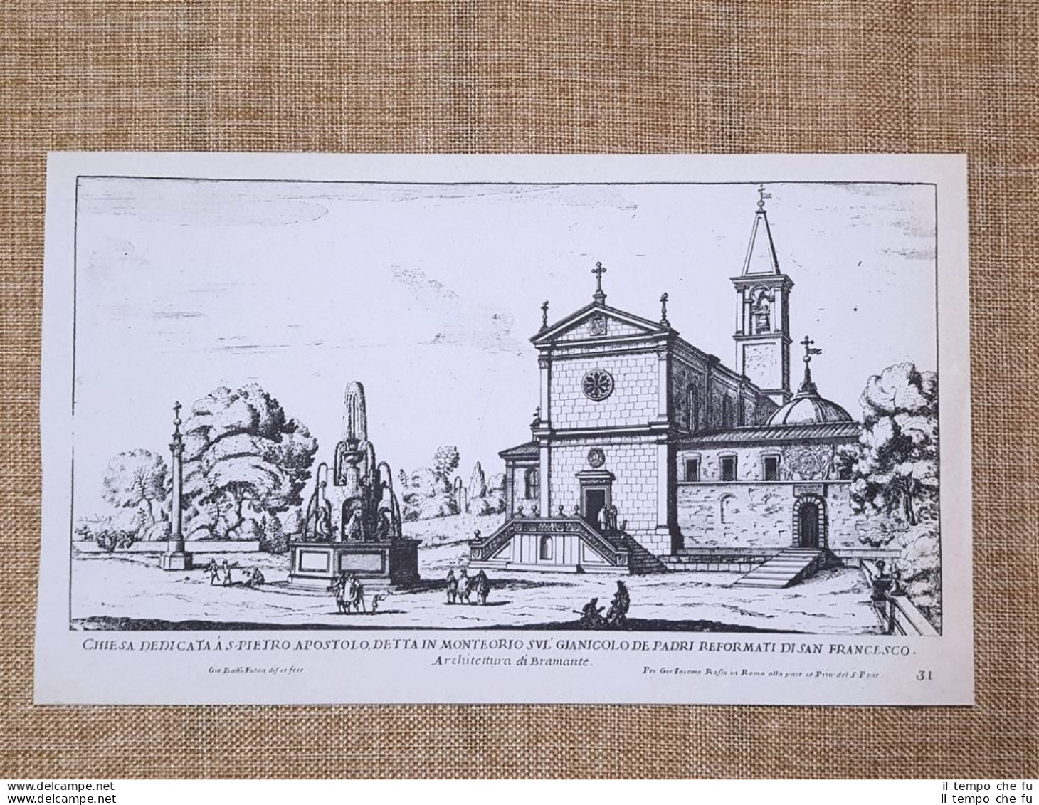 Roma San Pietro Monteorio E Grisogono Incisione G. Battista Falda 1665 Ristampa - Sonstige & Ohne Zuordnung